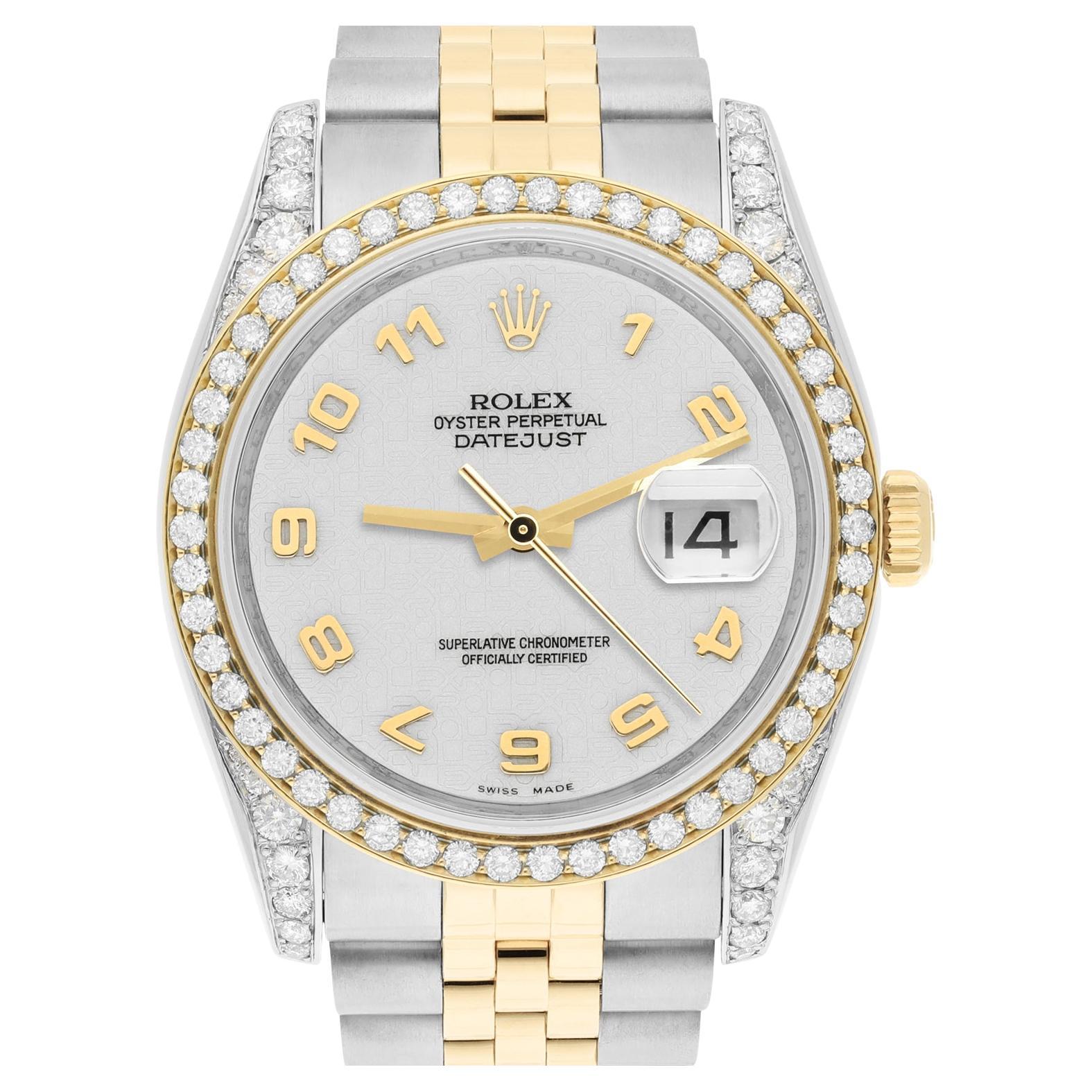 Rolex Datejust 36 Gold/Steel 116233 Off-White Logo Dial Jubilee Band Diamonds For Sale