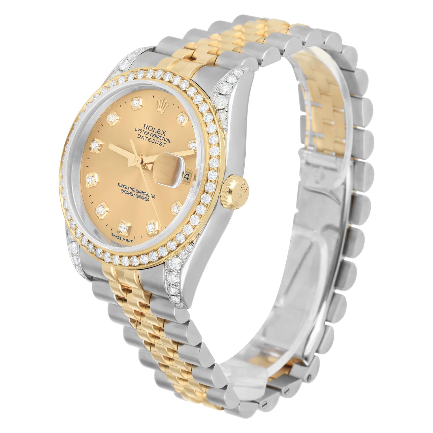 Women's or Men's Rolex Datejust 36 Gold & Steel 116233 Watch Champagne Dial Jubilee Watch Diamond For Sale