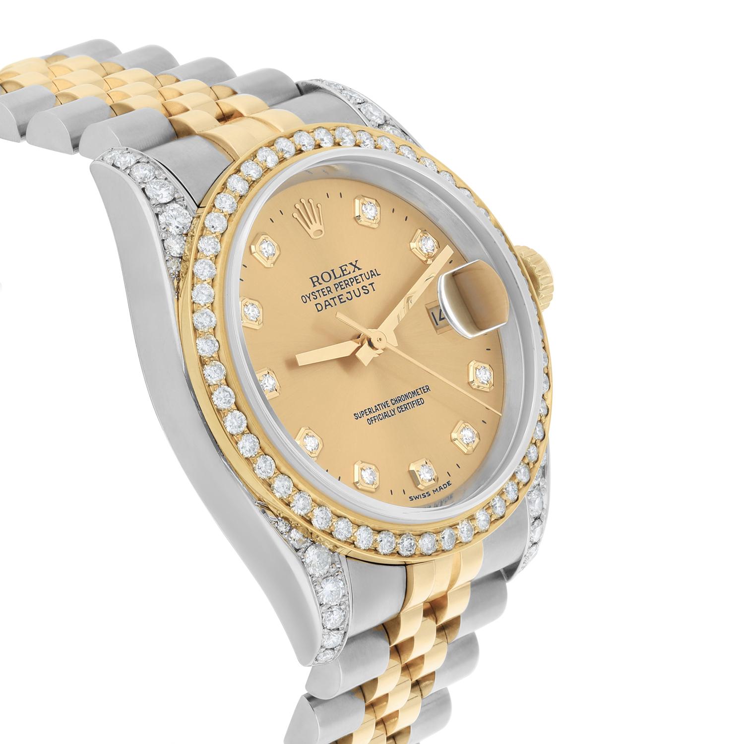 Rolex Datejust 36 Gold & Steel 116233 Watch Champagne Dial Jubilee Watch Diamond For Sale 1