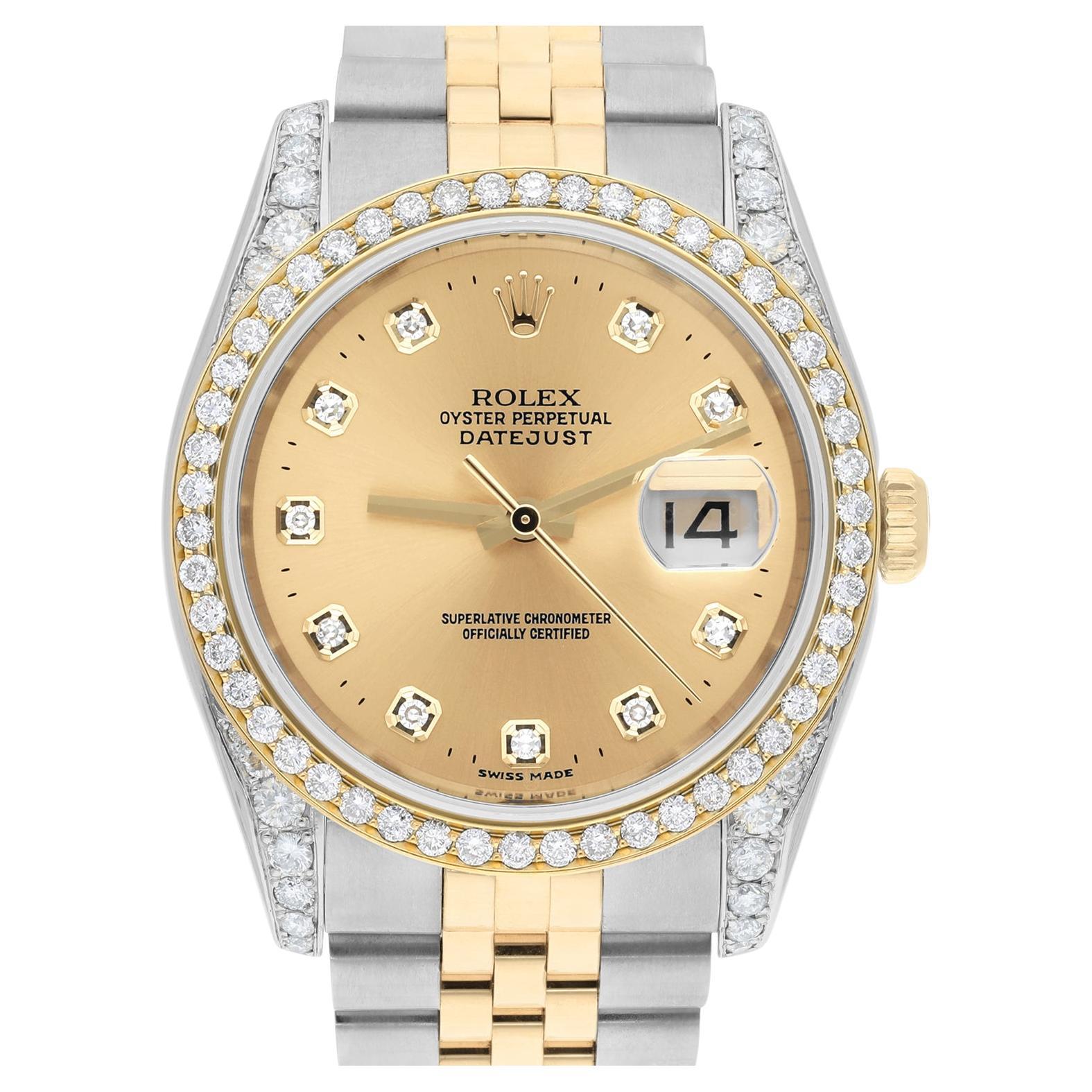 Rolex Datejust 36 Gold & Steel 116233 Watch Champagne Dial Jubilee Watch Diamond For Sale