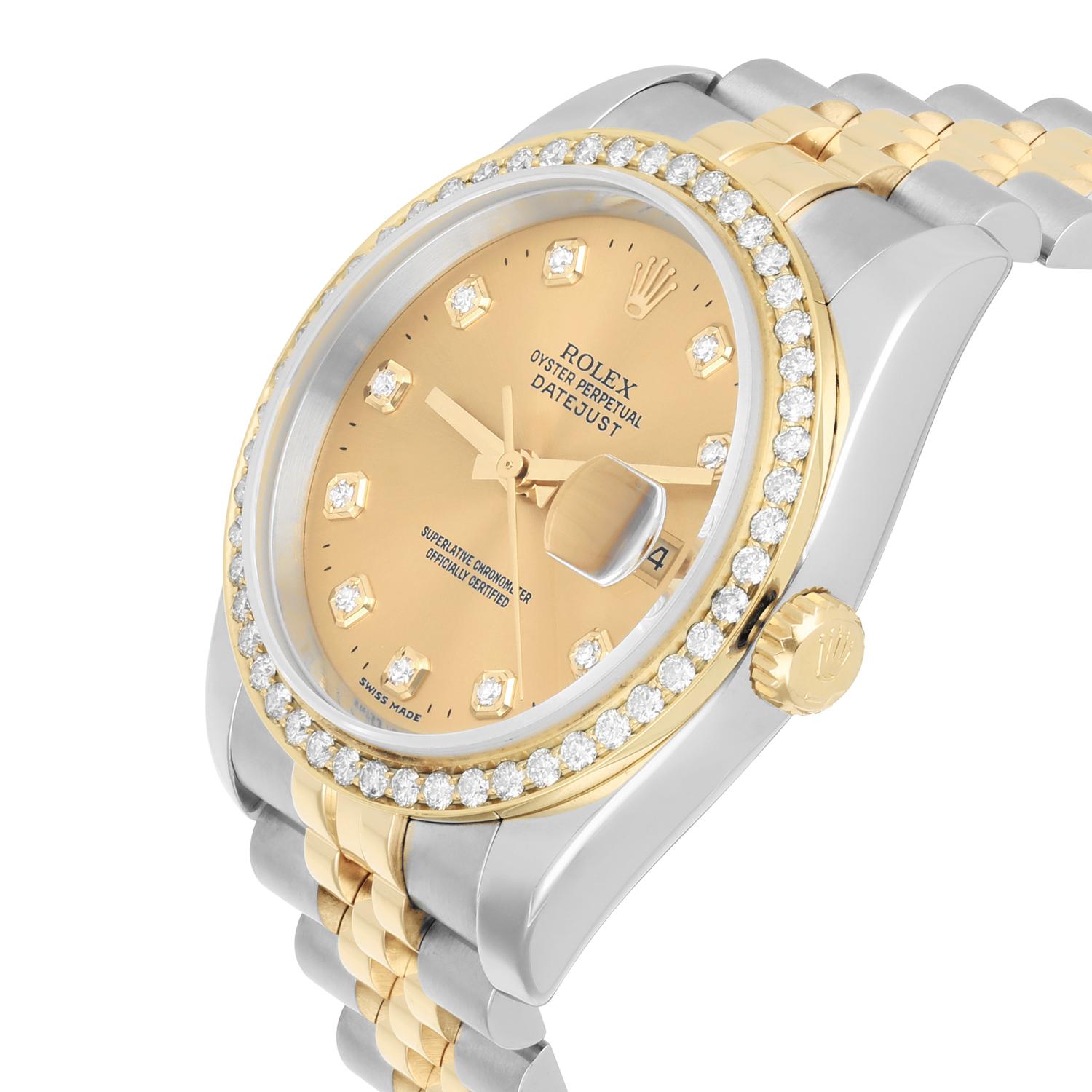 Rolex Datejust 36 Gold & Steel 116233 Watch Champagne Dial Jubilee Watch In Excellent Condition For Sale In New York, NY
