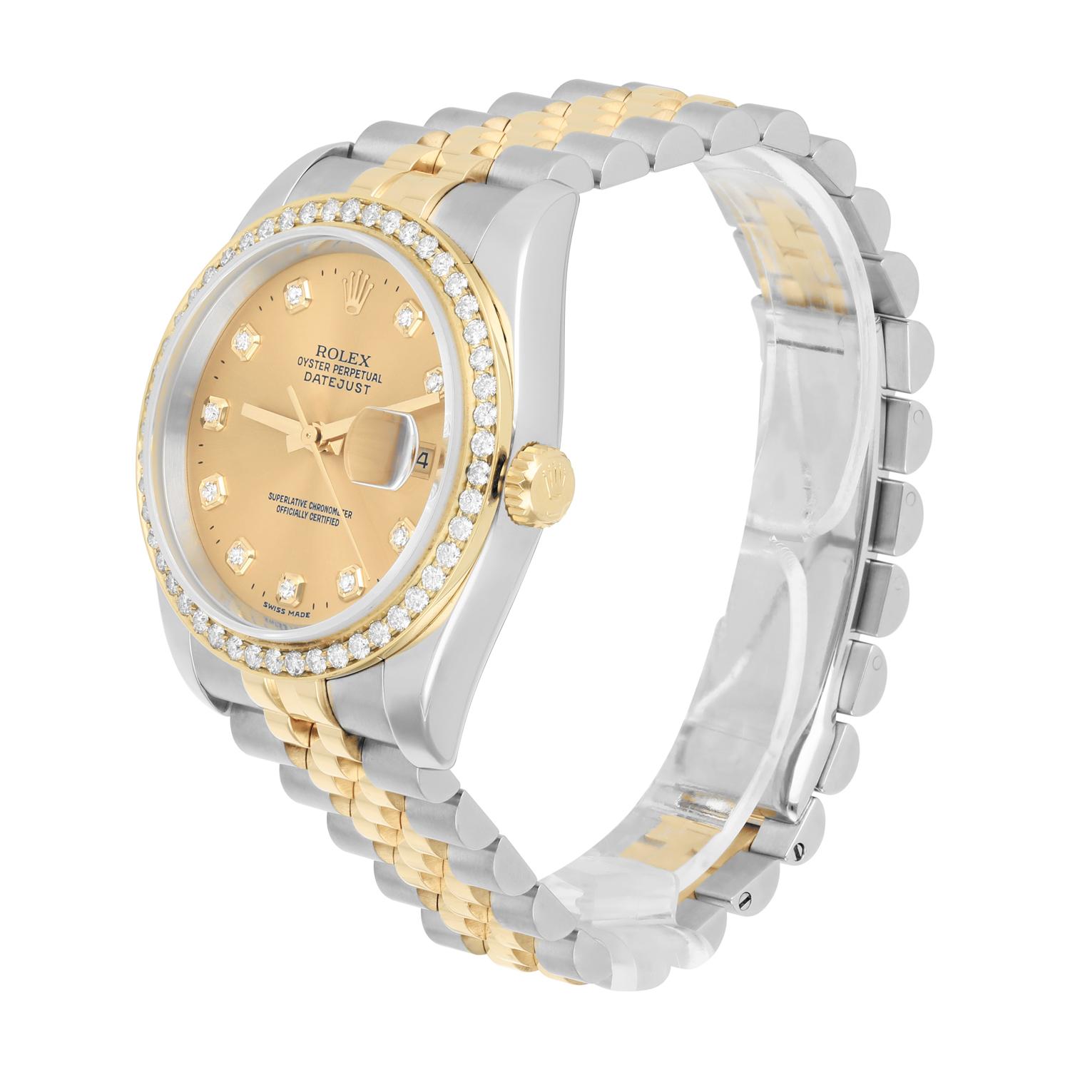 Women's or Men's Rolex Datejust 36 Gold & Steel 116233 Watch Champagne Dial Jubilee Watch For Sale