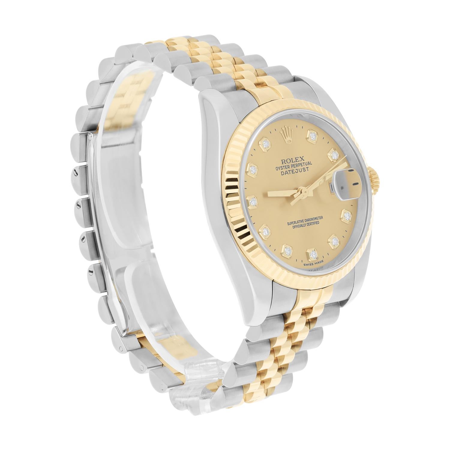 Rolex Datejust 36 Gold & Steel 116233 Watch Champagne Diamond Dial Jubilee Watch For Sale 2