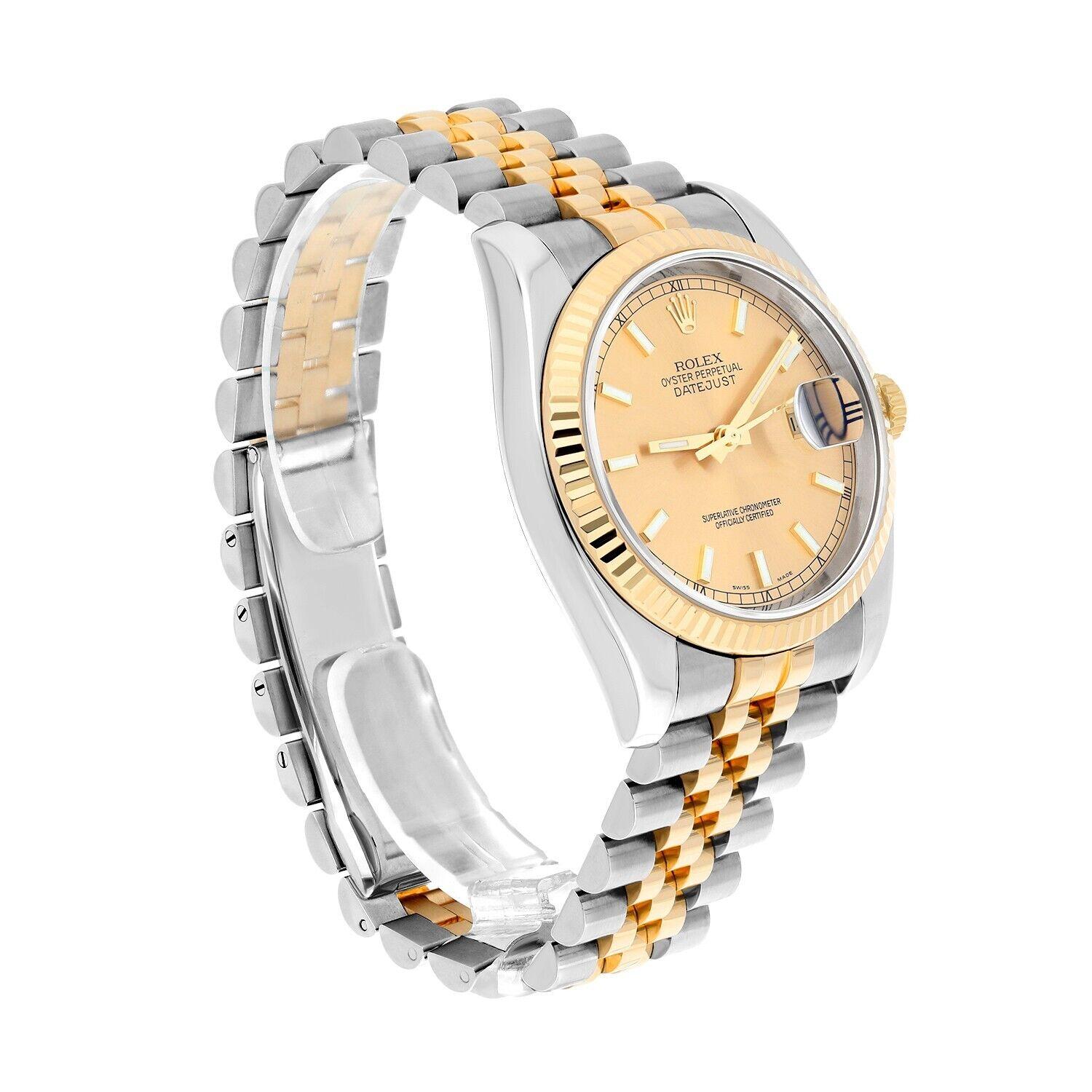 Rolex Datejust 36 Gold & Steel 116233 Watch Champagne Index Dial Jubilee Watch For Sale 1