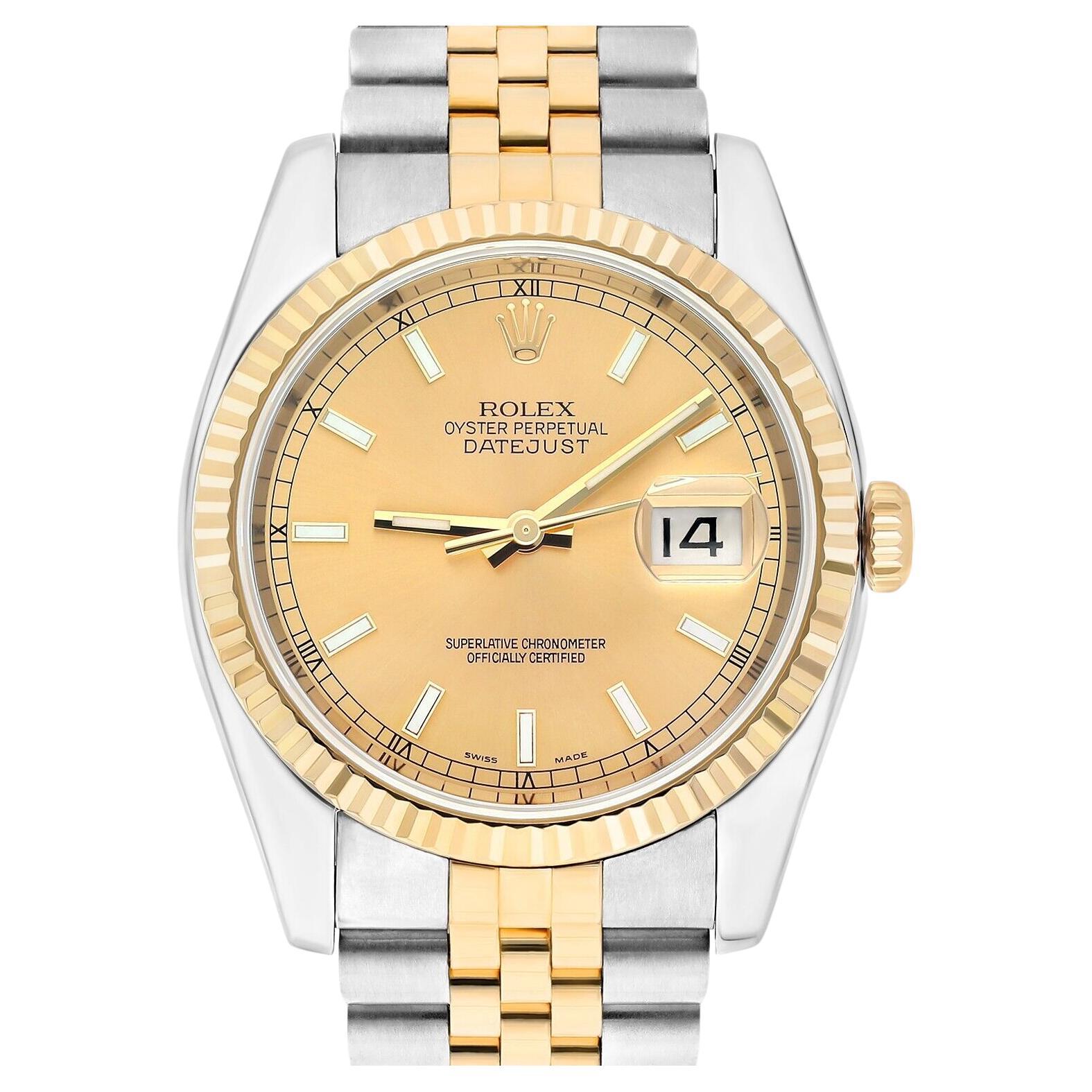 Rolex Datejust 36 Gold & Steel 116233 Watch Champagne Index Dial Jubilee Watch For Sale