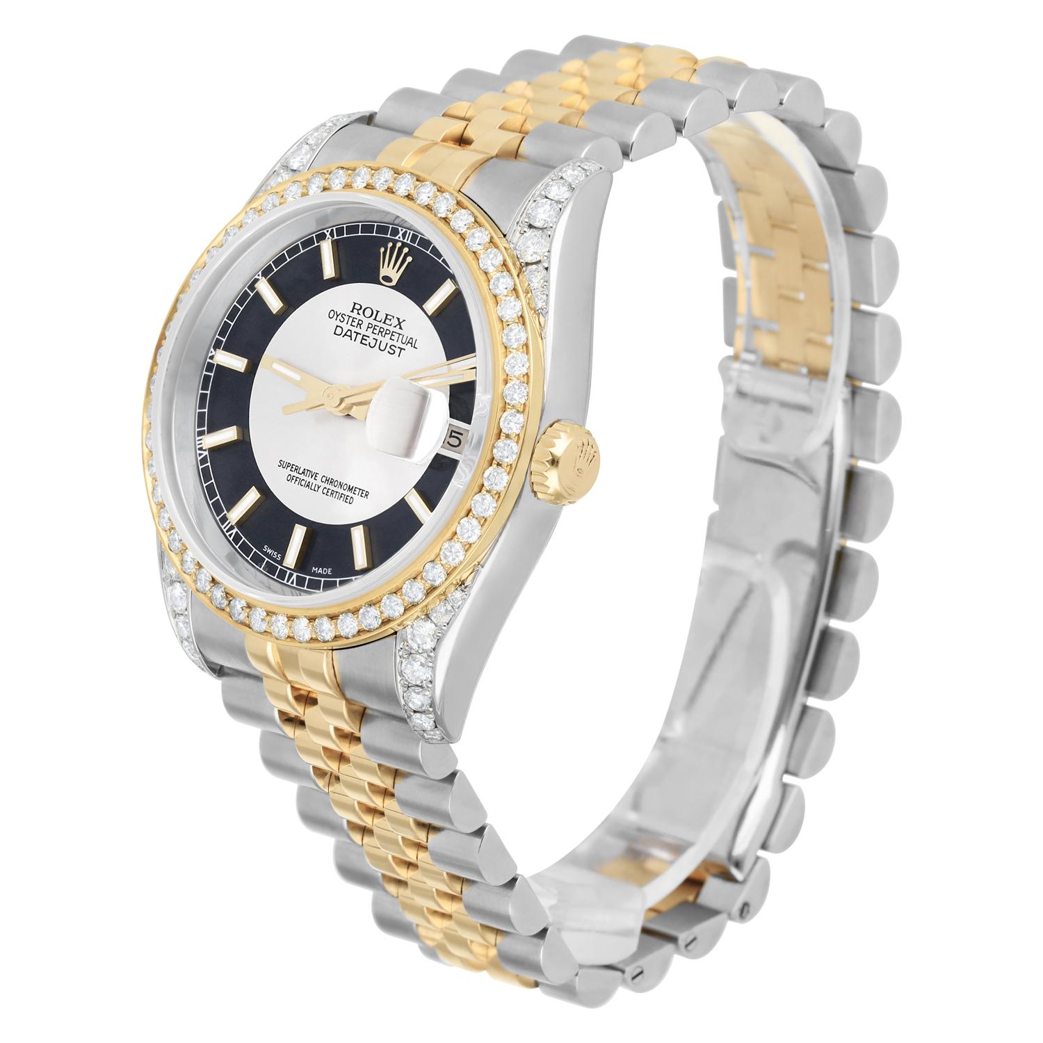 Women's or Men's Rolex Datejust 36 Gold/Steel 116233 Watch Tuxedo Index Jubilee Watch Diamonds For Sale