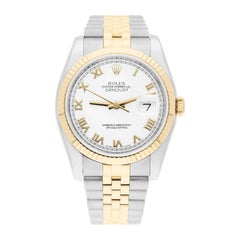 Rolex Datejust 36 Gold & Steel 116233 Watch White Roman Dial Jubilee Watch