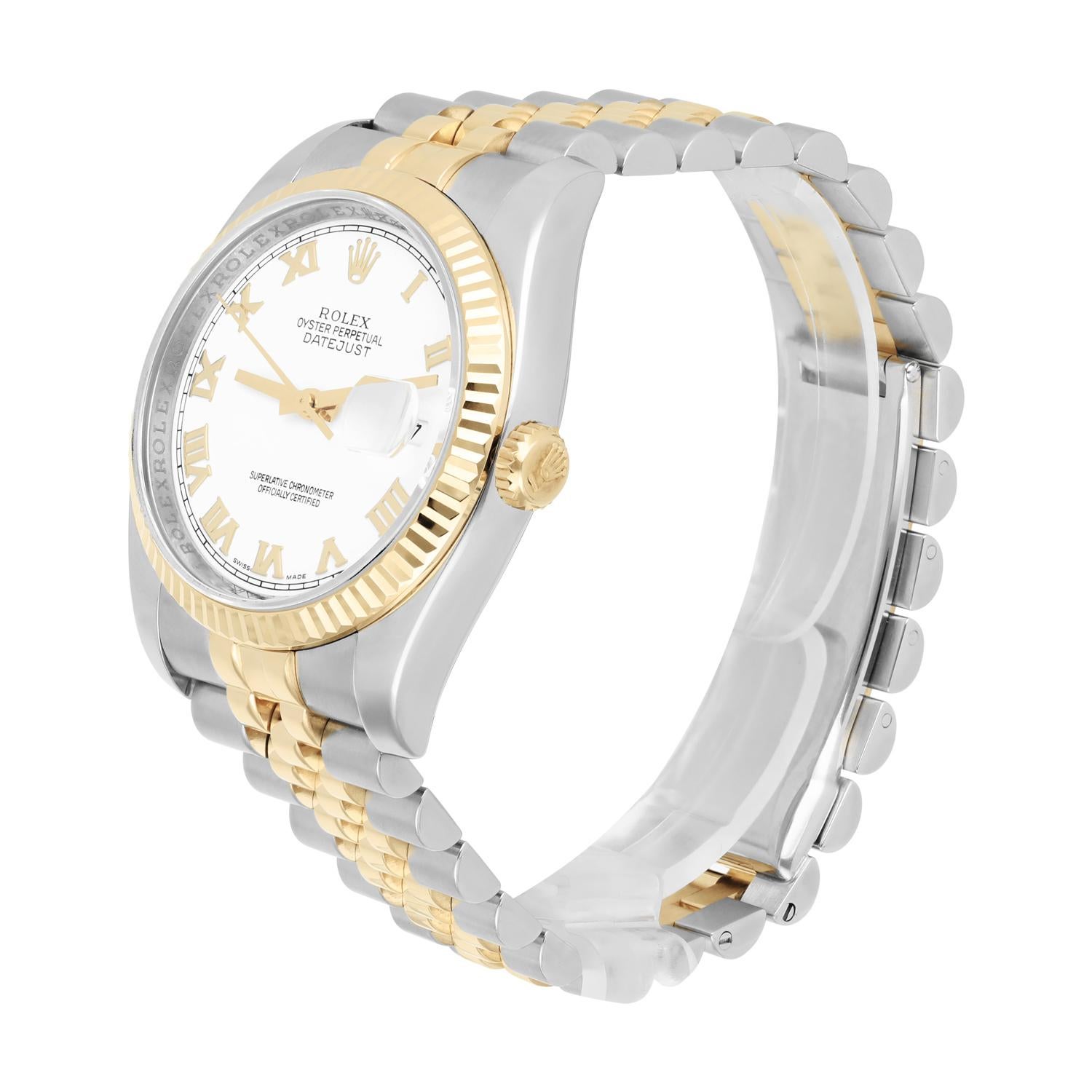 Rolex Datejust 36 Gold & Steel 116233 Watch White Roman Dial Jubilee Watch For Sale 2