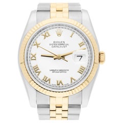 Used Rolex Datejust 36 Gold & Steel 116233 Watch White Roman Dial Jubilee Watch