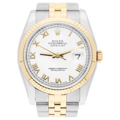 Rolex Datejust 36 Jubiläumsuhr aus Gold & Stahl 116233 mit weißem römischem Zifferblatt