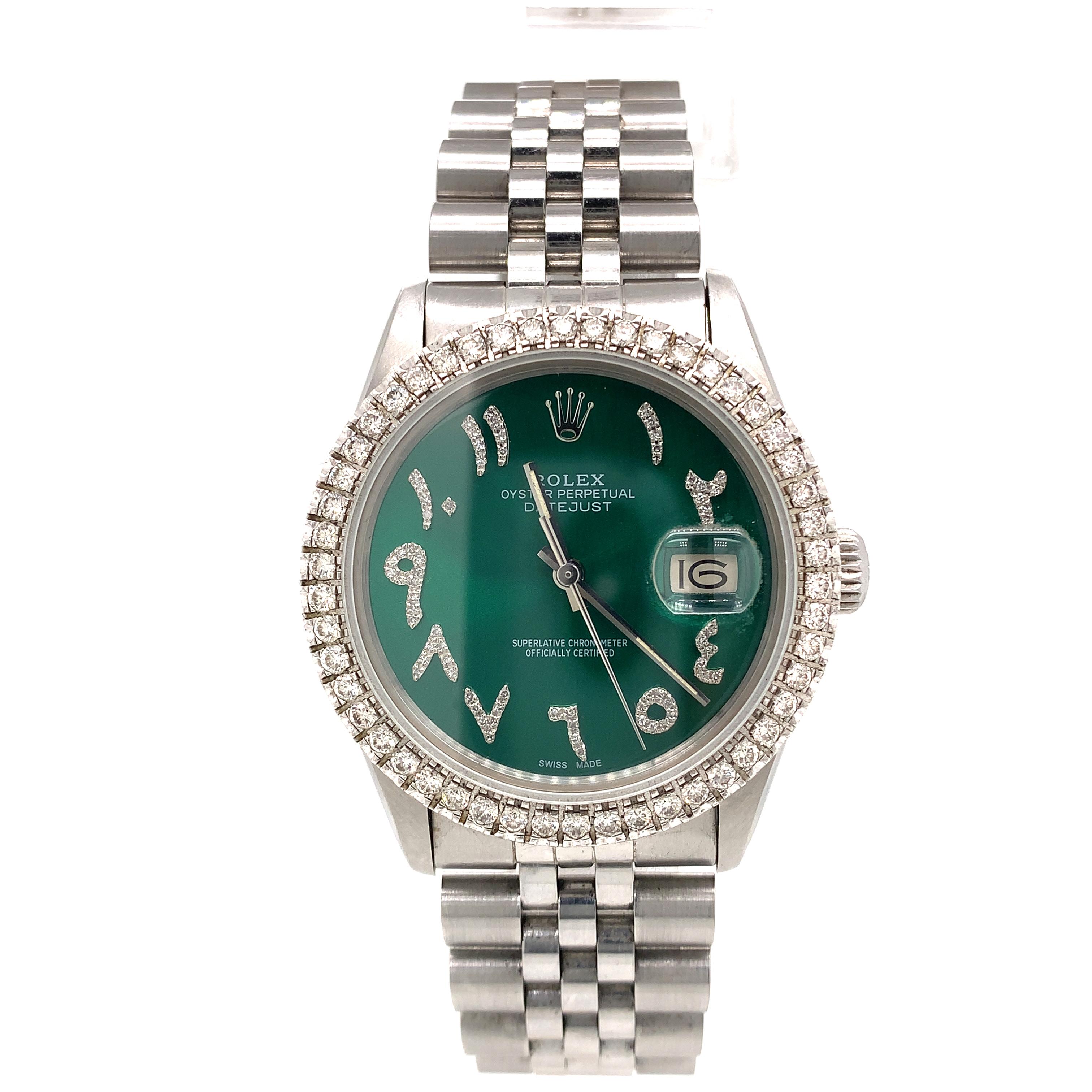 Rolex Datejust 36 Green Arabic Diamond Dial Diamond Bezel 16014 1