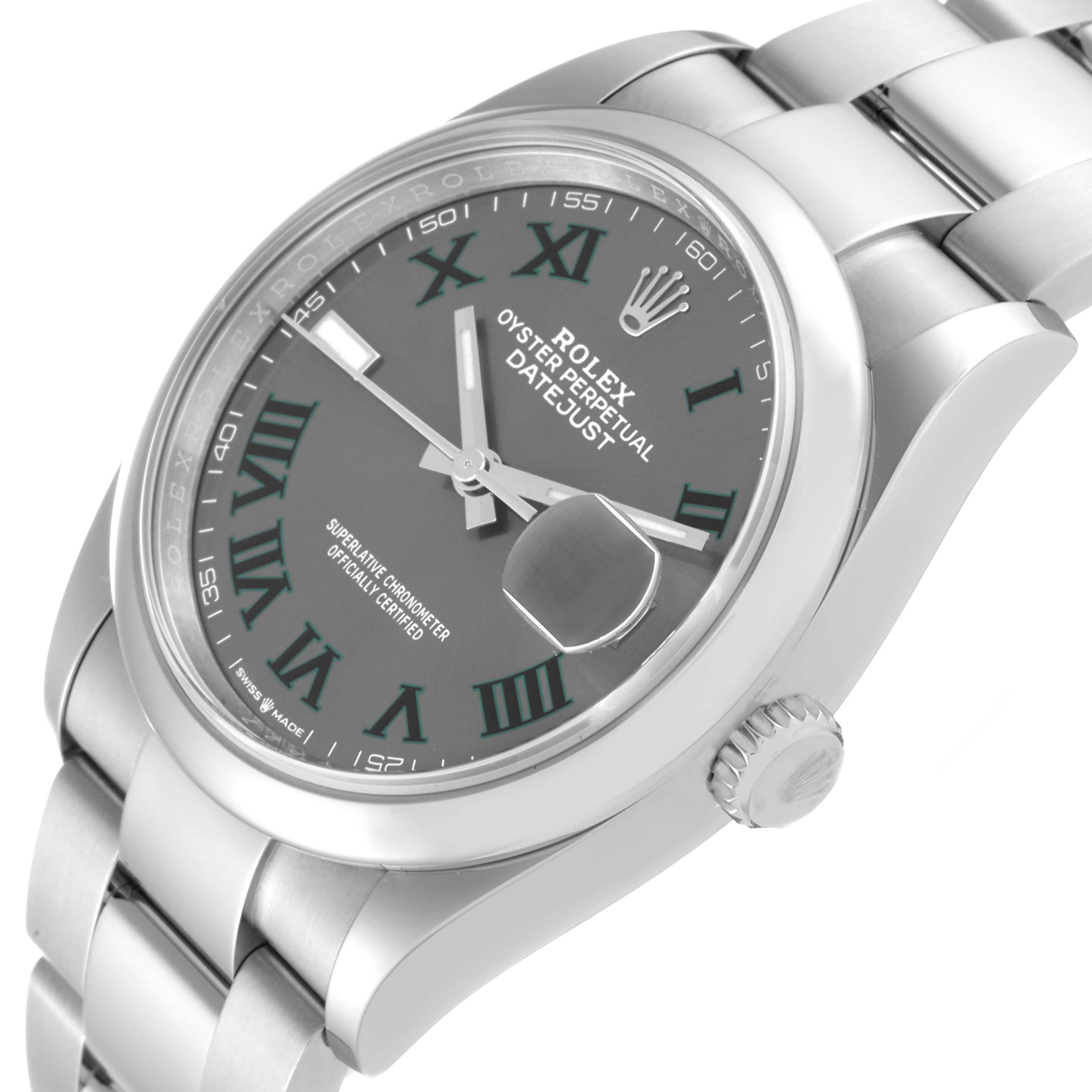Men's Rolex Datejust 36 Grey Green Wimbledon Dial Steel Mens Watch 126200 For Sale