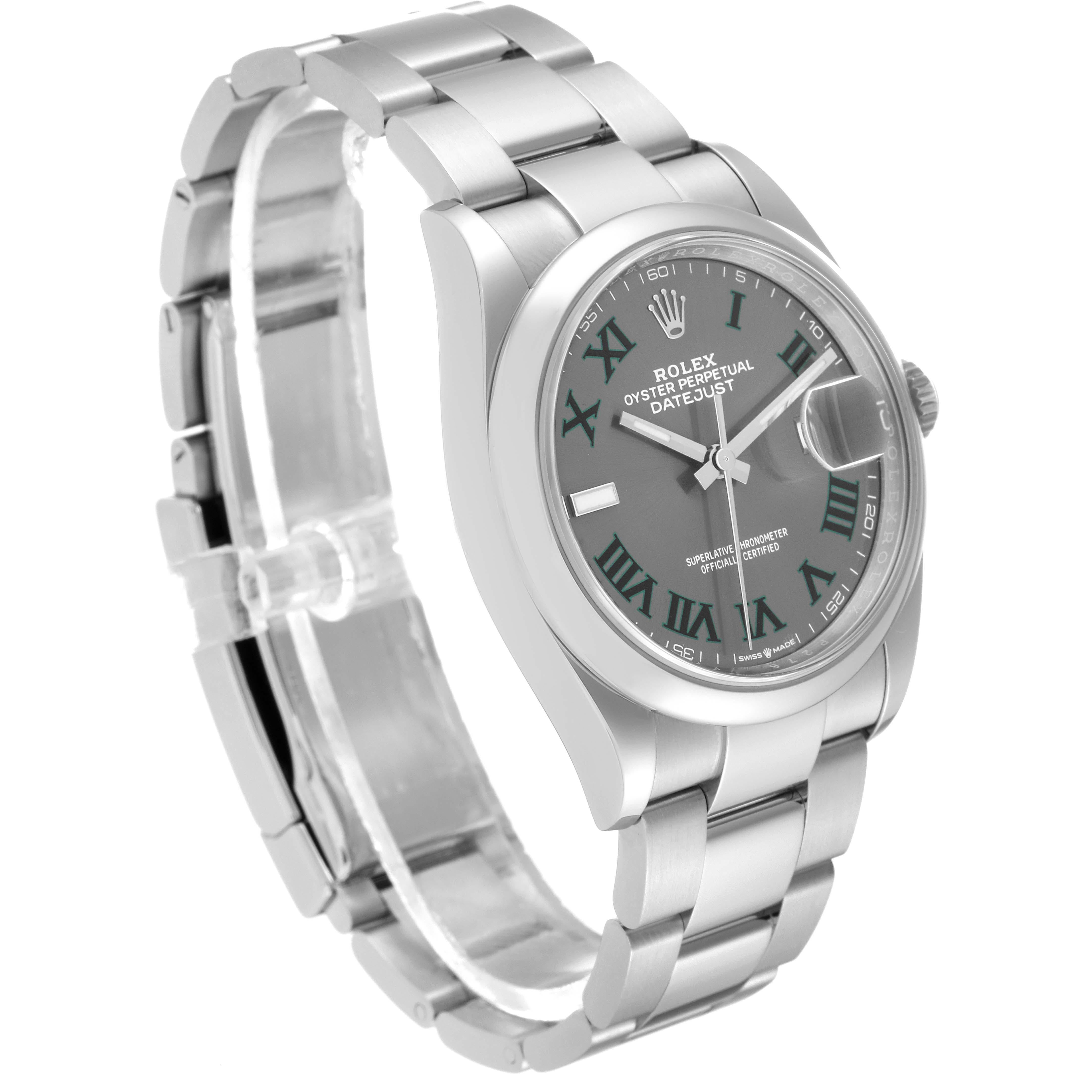 Rolex Montre Datejust 36 grise verte tennis avec cadran en acier pour hommes 126200 en vente 5