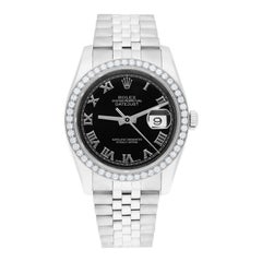 Rolex Datejust 36 Hidden Clasp Watch Diamond Bezel Black Dial Jubilee Band