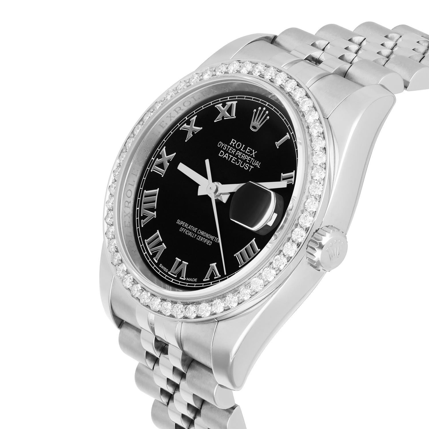 Rolex Datejust 36 Hidden Clasp Watch Diamond Bezel Black Dial Jubilee Band Excellent état - En vente à New York, NY