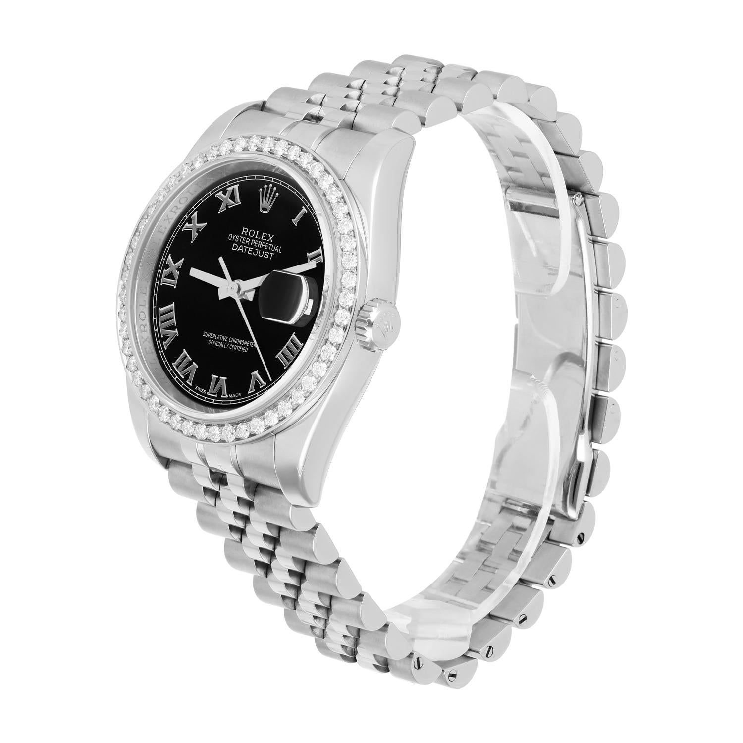Rolex Datejust 36 Hidden Clasp Watch Diamond Bezel Black Dial Jubilee Band Unisexe en vente