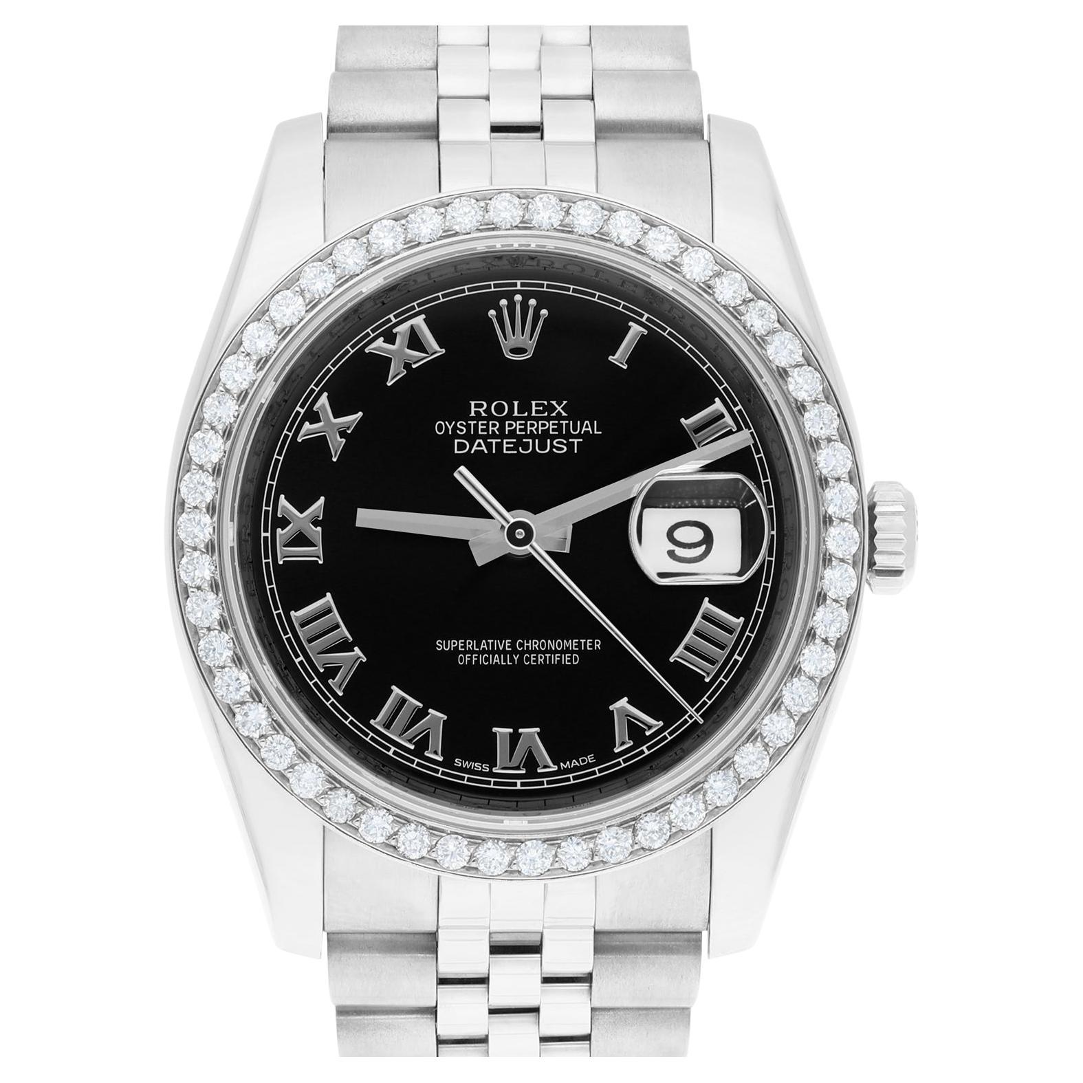 Rolex Datejust 36 Hidden Clasp Watch Diamond Bezel Black Dial Jubilee Band en vente