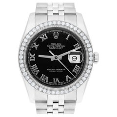 Rolex Datejust 36 Hidden Clasp Watch Diamond Bezel Black Dial Jubilee Band