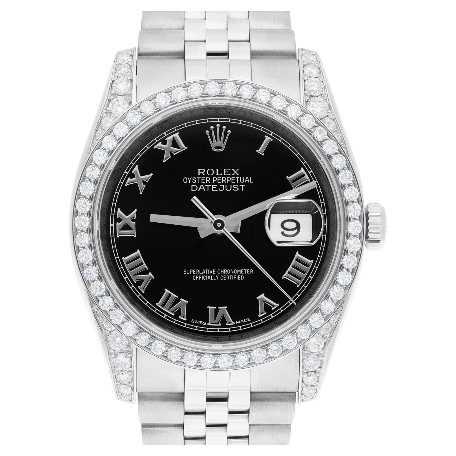 Rolex Datejust 36 Hidden Clasp Watch Diamond Bezel Black Dial Jubilee Band