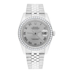 Rolex Datejust 36 Hidden Clasp Watch Diamond Bezel Silver Dial Jubilee Band