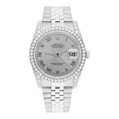 Rolex Datejust 36 Hidden Clasp Watch Diamond Bezel Silver Dial Jubilee Band