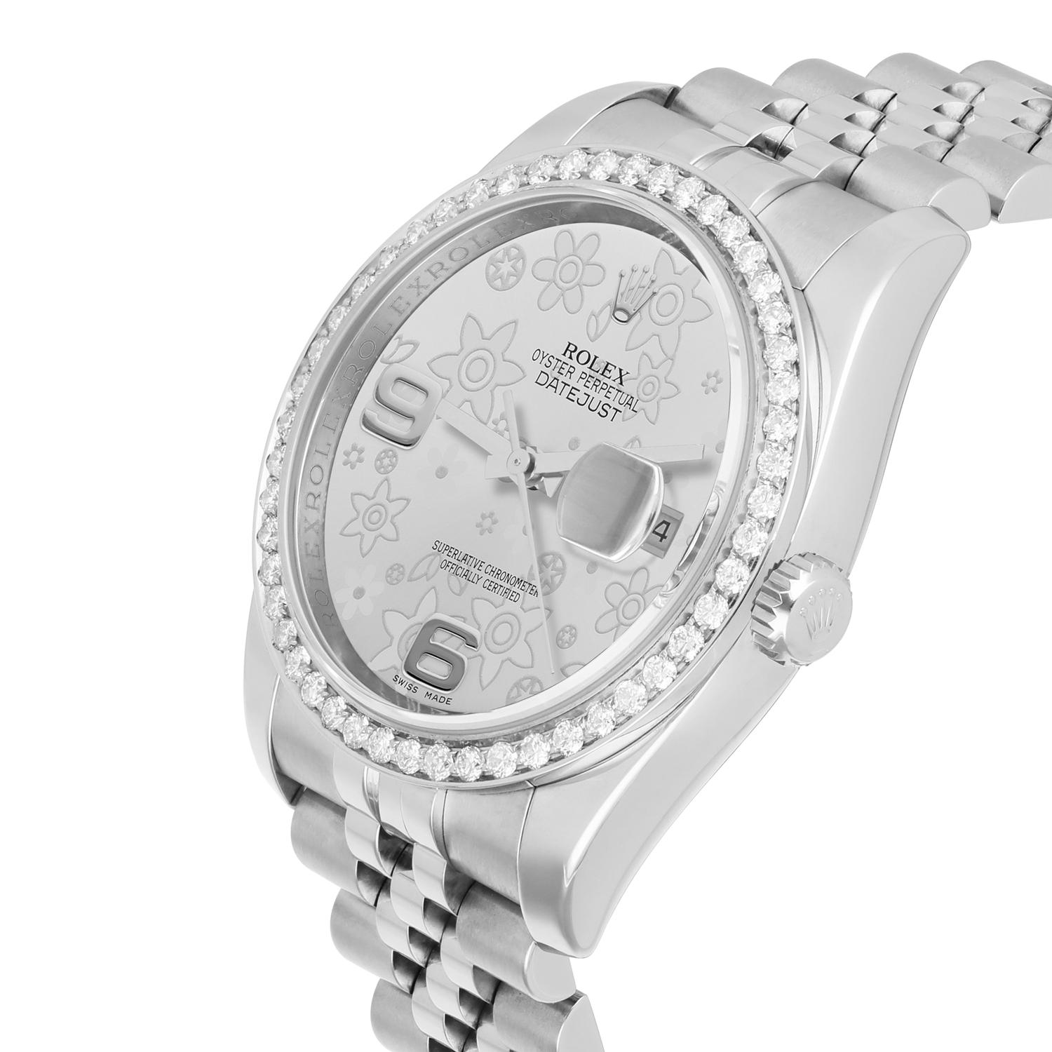 Rolex Datejust 36 Hidden Clasp Watch Diamond Bezel Silver Dial Jubilee Band Excellent état - En vente à New York, NY