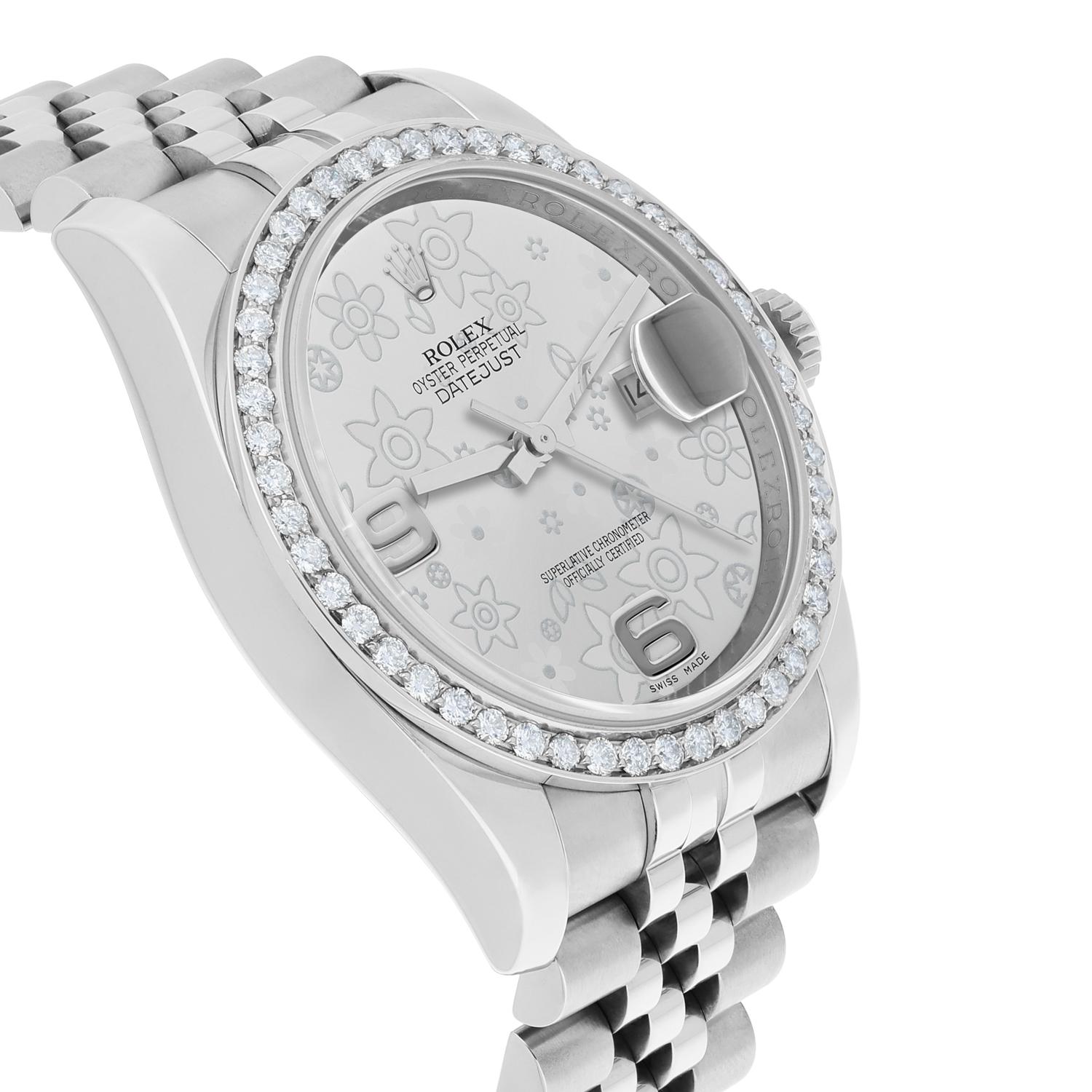 Rolex Datejust 36 Hidden Clasp Watch Diamond Bezel Silver Dial Jubilee Band en vente 1