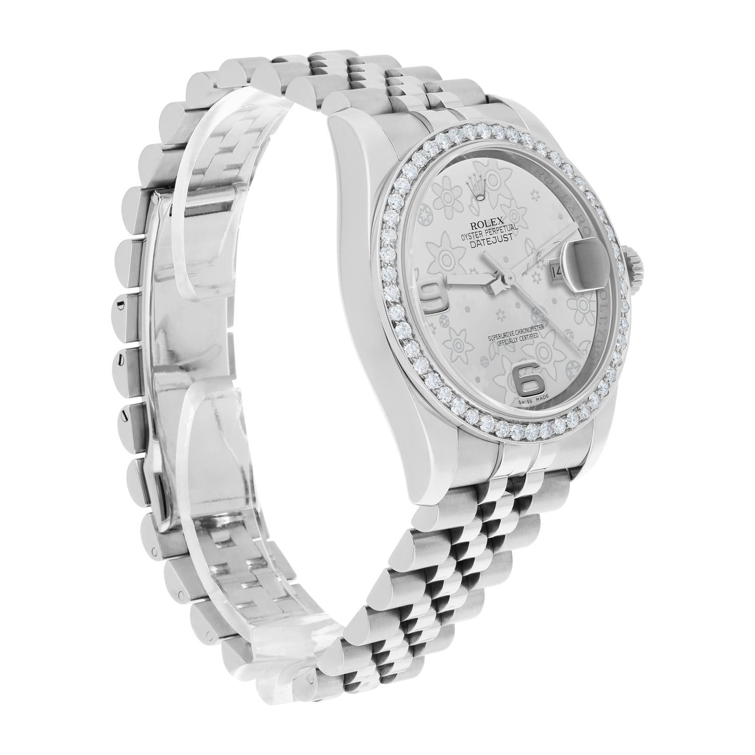 Rolex Datejust 36 Hidden Clasp Watch Diamond Bezel Silver Dial Jubilee Band en vente 2