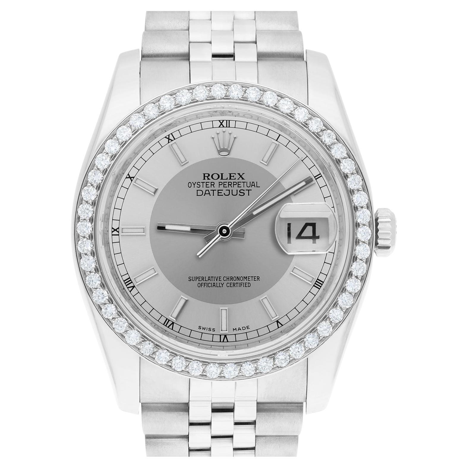 Rolex Datejust 36 Hidden Clasp Watch Diamond Bezel Silver Dial Jubilee Band For Sale