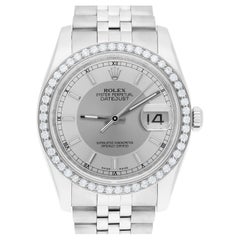 Rolex Datejust 36 Hidden Clasp Watch Diamond Bezel Silver Dial Jubilee Band