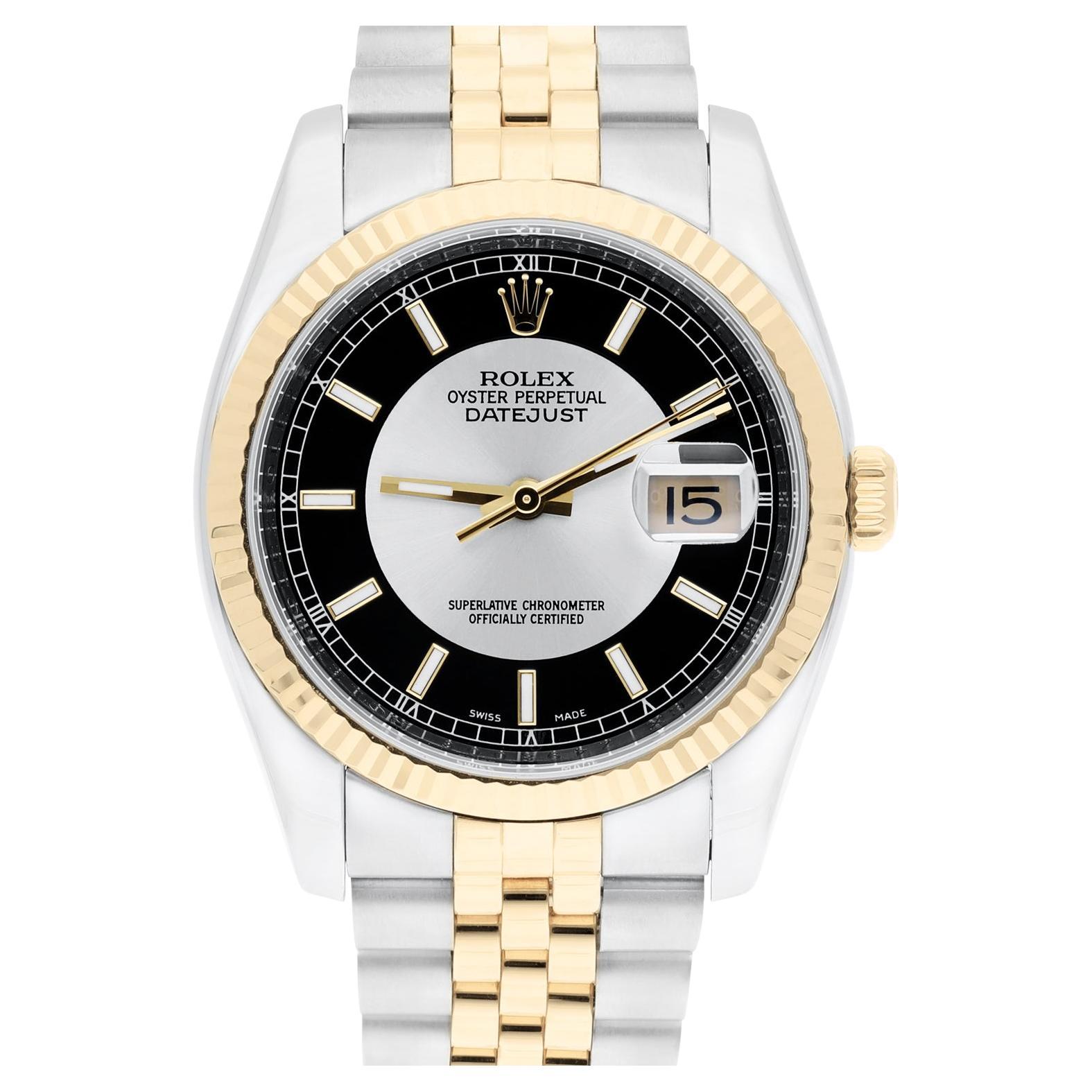 Rolex Datejust 36 Jubilee 116233 Stainless Steel & Yellow Gold Watch Tuxedo Dial For Sale