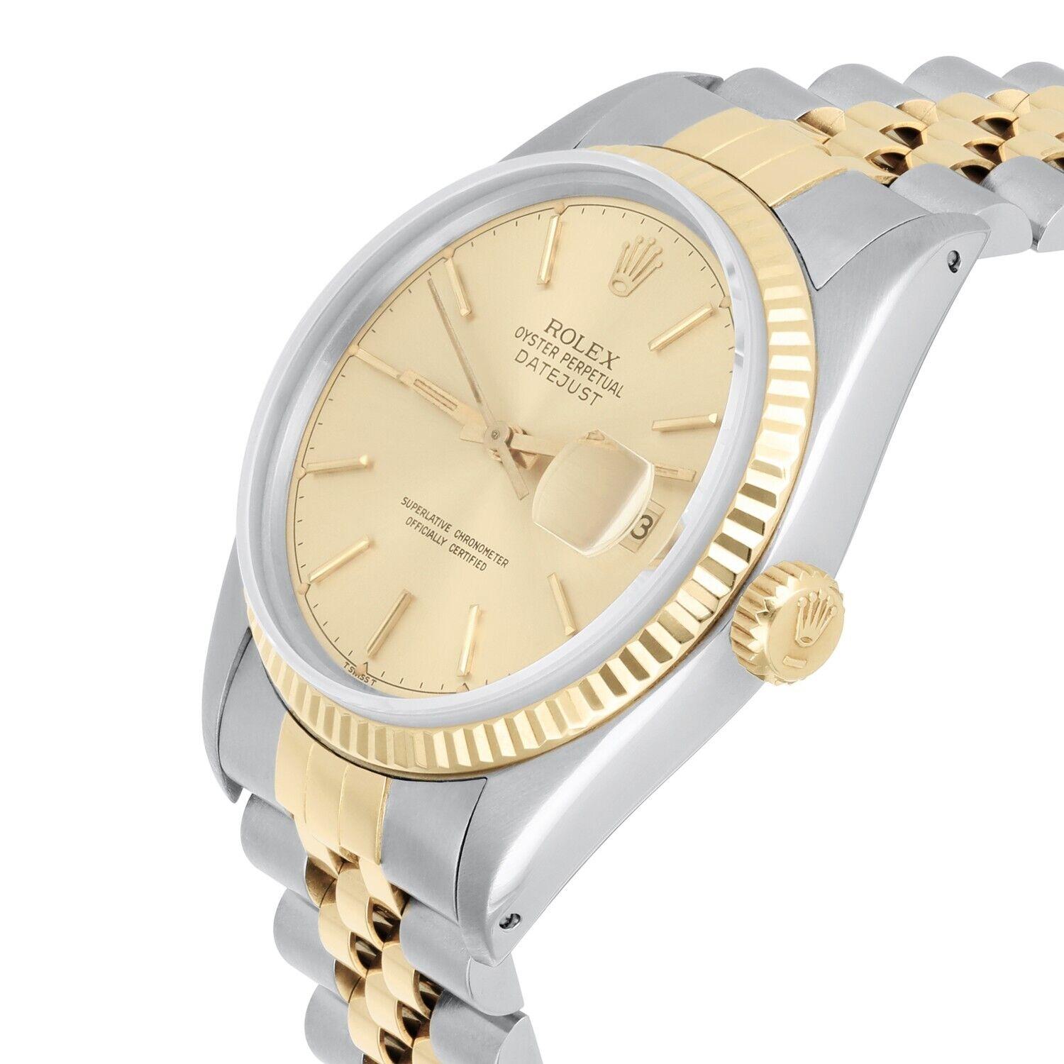 Rolex Datejust 36mm Two Tone Champagne Dial Jubilee Band 16013 Circa 1979 B/P In Excellent Condition For Sale In New York, NY