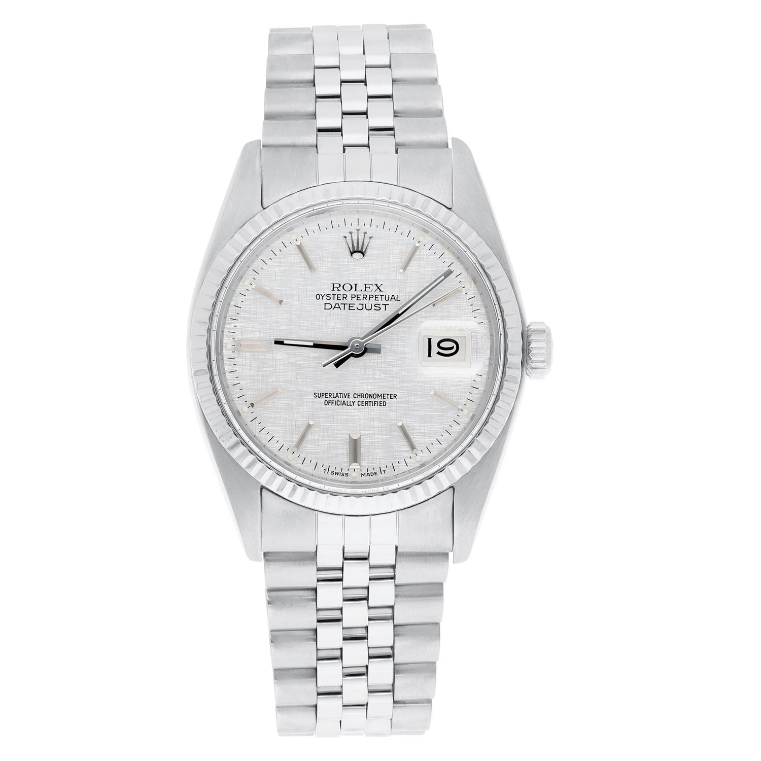 This watch has been professionally polished, serviced and is in excellent overall condition. There are absolutely no visible scratches or blemishes. Model features quick-set movement. Bracelet original Rolex. Authenticity guaranteed! The sale comes