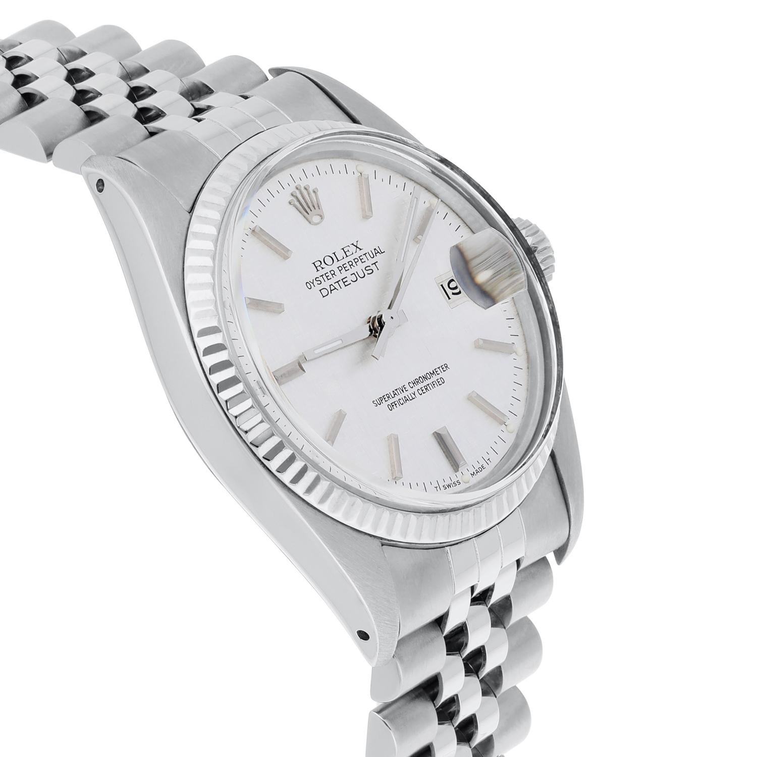 Rolex Datejust 36mm Stainless Steel 16014 Silver Linen Dial, Jubilee Circa 1979 For Sale 1