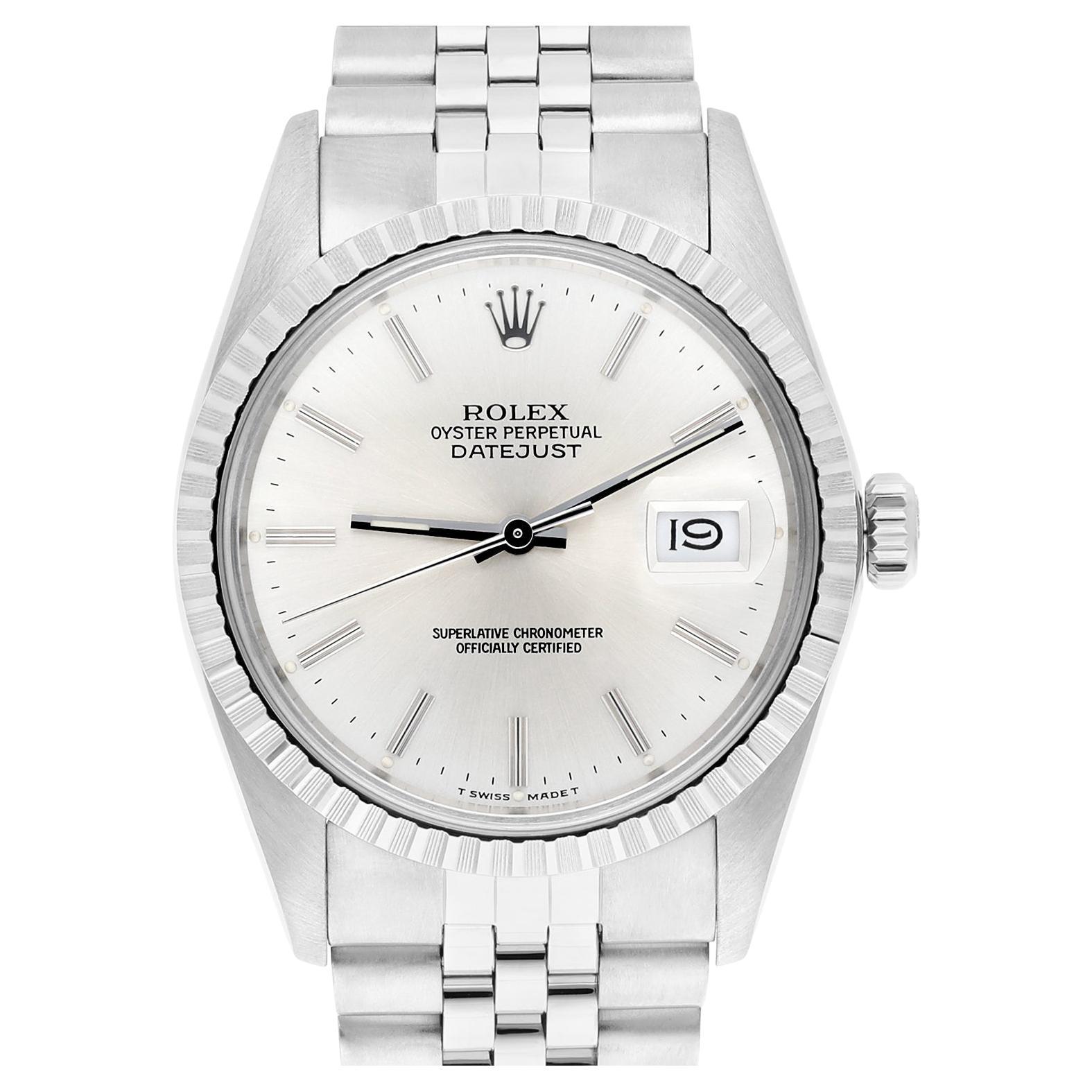 Rolex Datejust 36mm Edelstahl 16030 Silber Index Zifferblatt Jubiläum Circa 1987 im Angebot