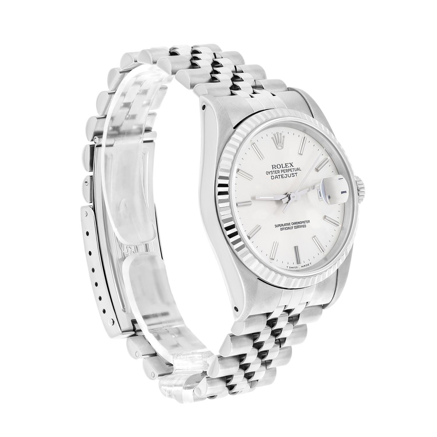 Women's or Men's Rolex Datejust 36mm Stainless Steel 16234 Silver Dial, Jubilee Circa 1991 For Sale