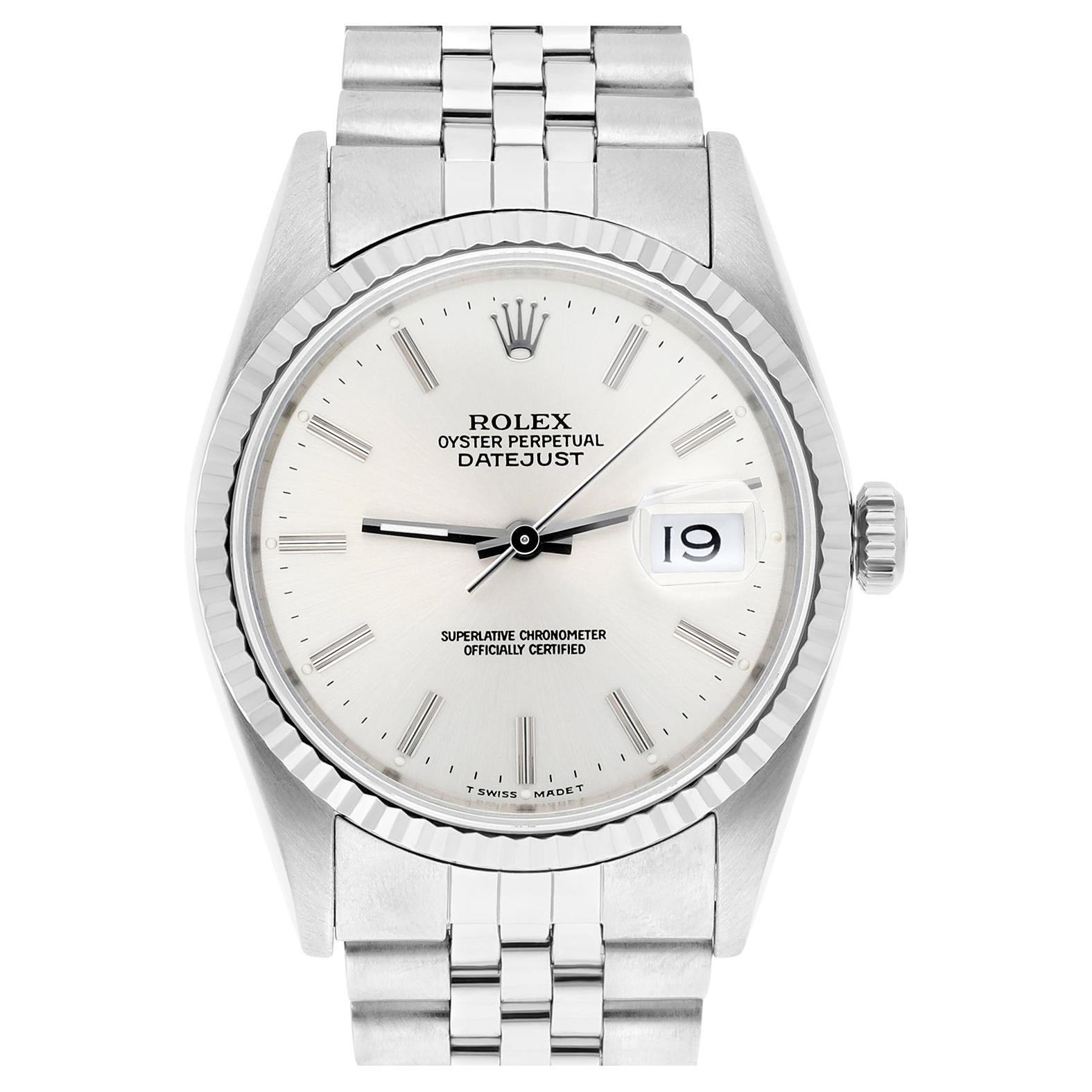 Rolex Datejust 36mm Stainless Steel 16234 Silver Dial, Jubilee Circa 1991 For Sale