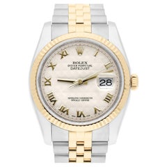 Rolex Datejust 36 Gold and Steel 116233 Ivory Pyramid Roman Dial Jubilee Watch