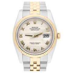 Rolex Montre Datejust 36 en or et acier 116233 avec cadran pyramidal romain ivoire