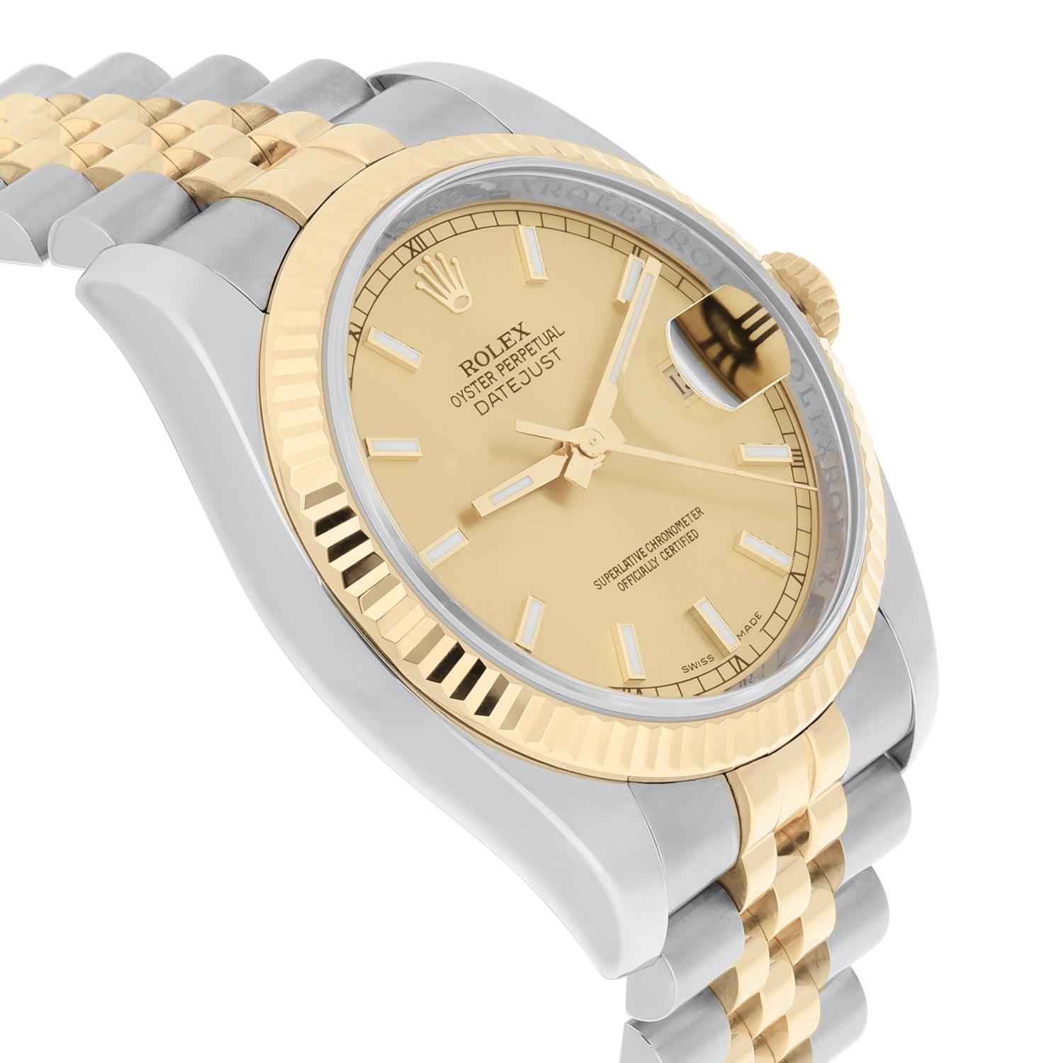 Rolex Datejust 36 Gold and Steel 116233 Watch Champagne Index Dial Jubilee Watch For Sale 1