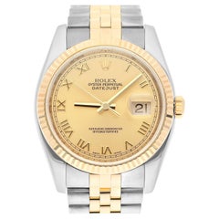Rolex Datejust 36 Gold & Steel 116233 Watch Champagne Roman Dial Jubilee Watch