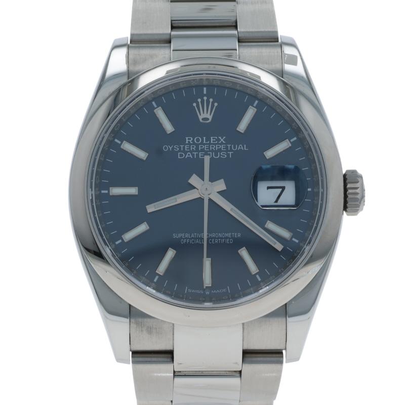 Marca: Rolex
Model: Datejust 36
Model No.: 126200
Movimiento: Automático
Garantía: Fabricante 5 años
Fabricante del movimiento: Suizo
Color de la esfera: Azul

Contenido metálico: Acero inoxidable

Tipo de cierre: Cierre desplegable
Características: