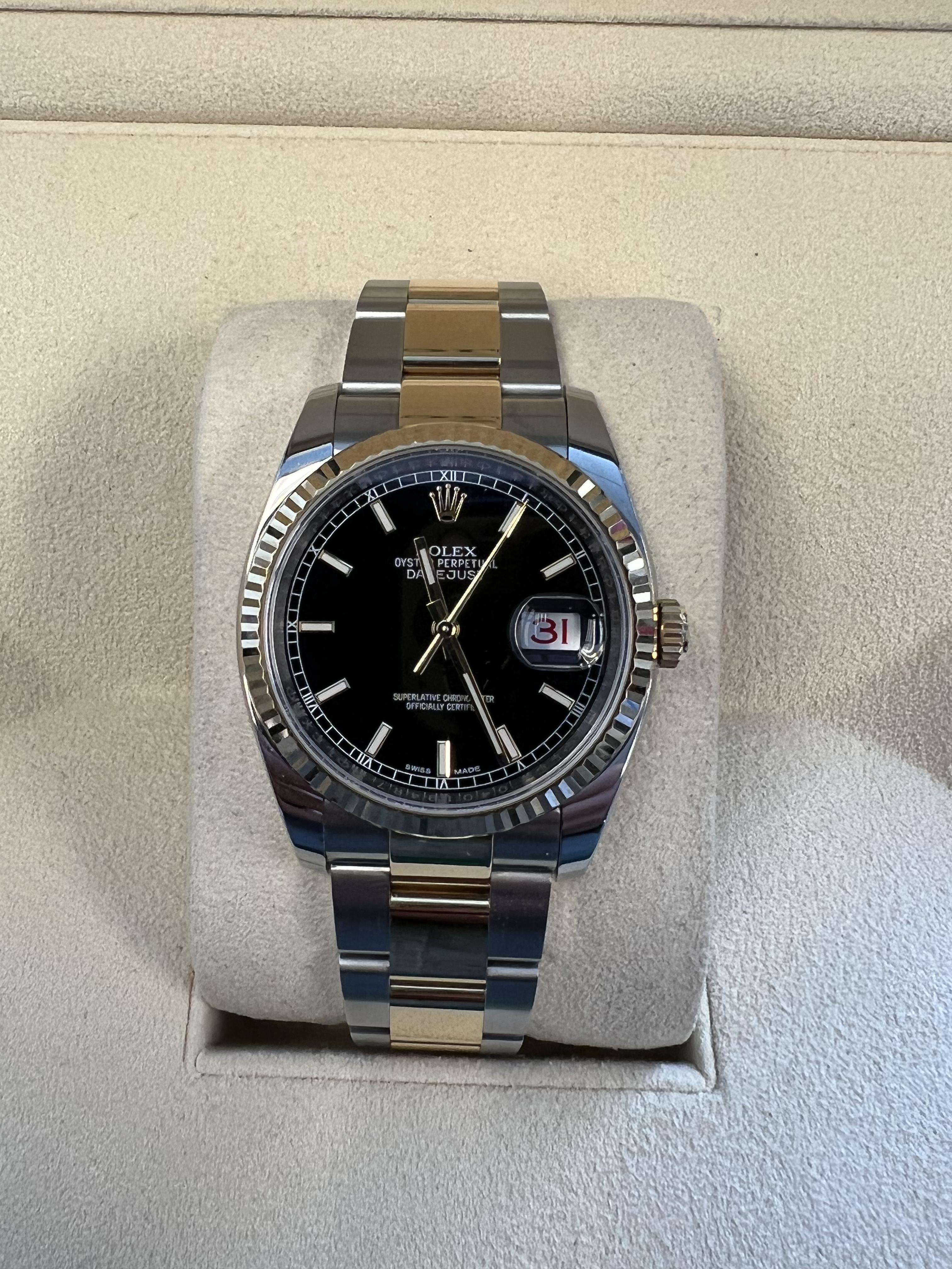 Contemporary Rolex Datejust 36 MINT 116233 Black Dial Two Tone For Sale
