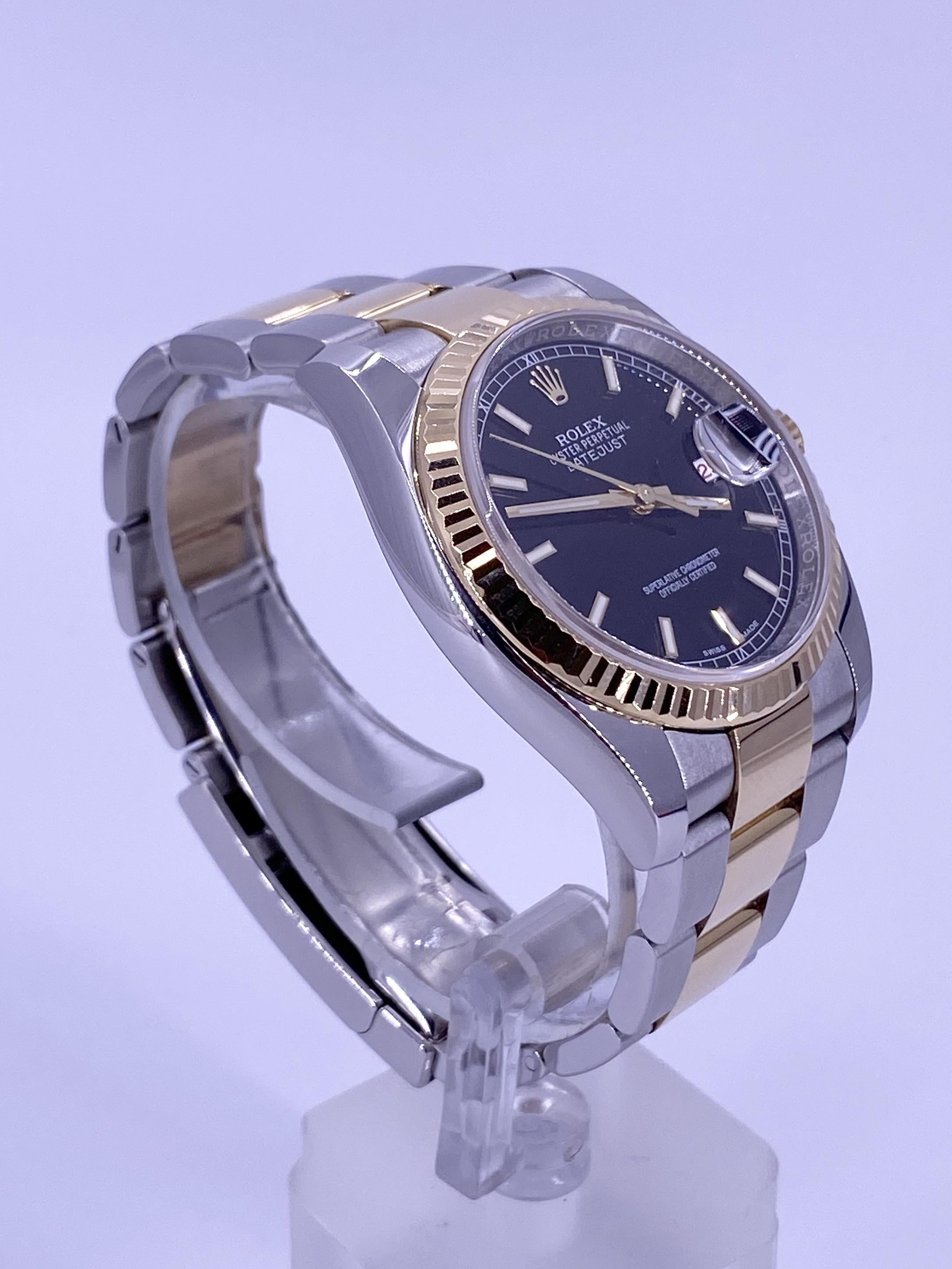 Women's or Men's Rolex Datejust 36 MINT 116233 Black Dial Two Tone For Sale
