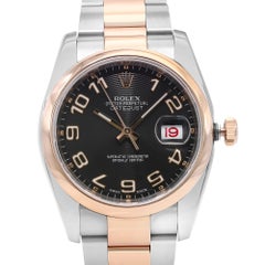 Rolex Datejust Steel 18k Rose Gold Black Concentric Mens Watch 116201