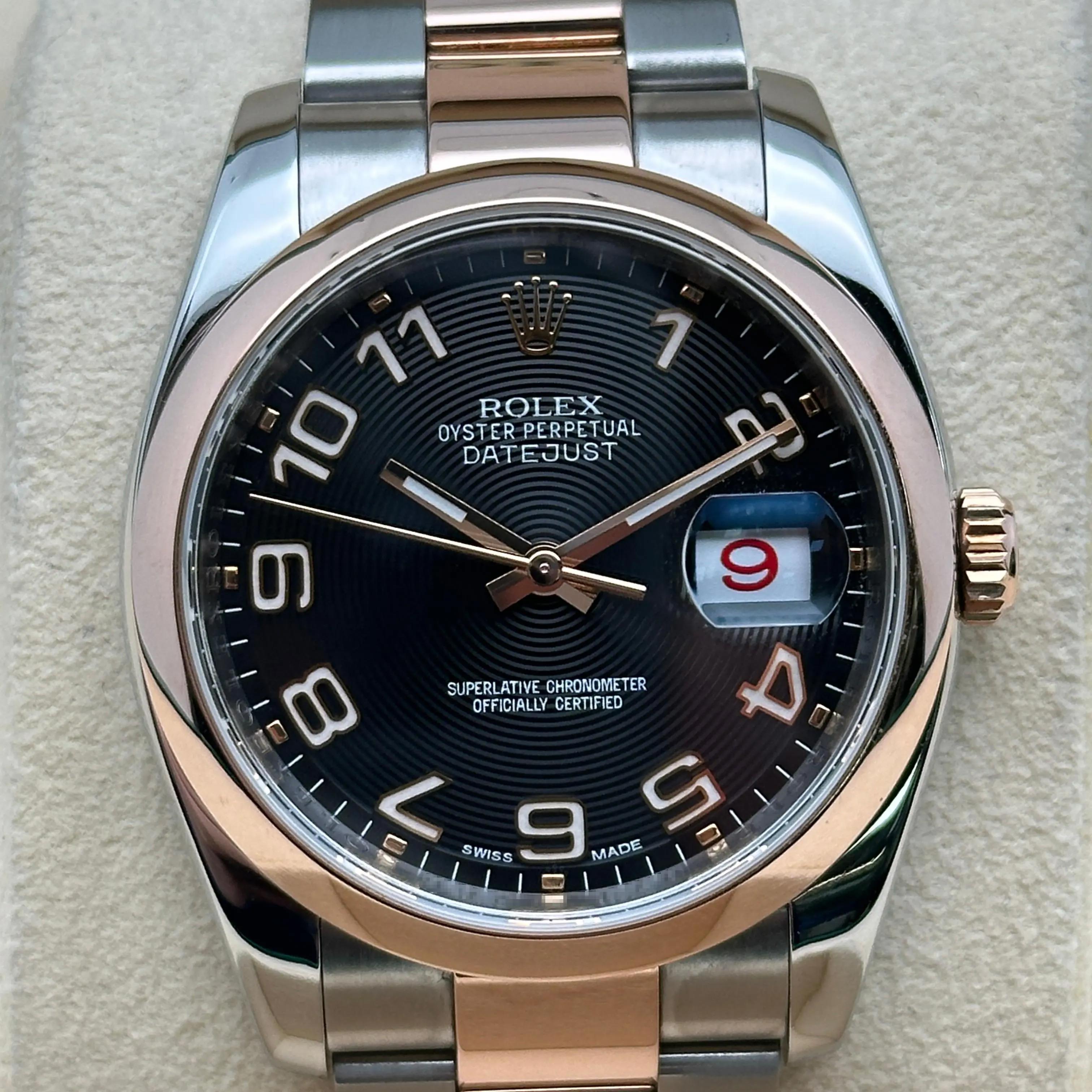 Rolex Datejust 36 mm Steel 18k Rose Gold Black Concentric Watch 116201 3