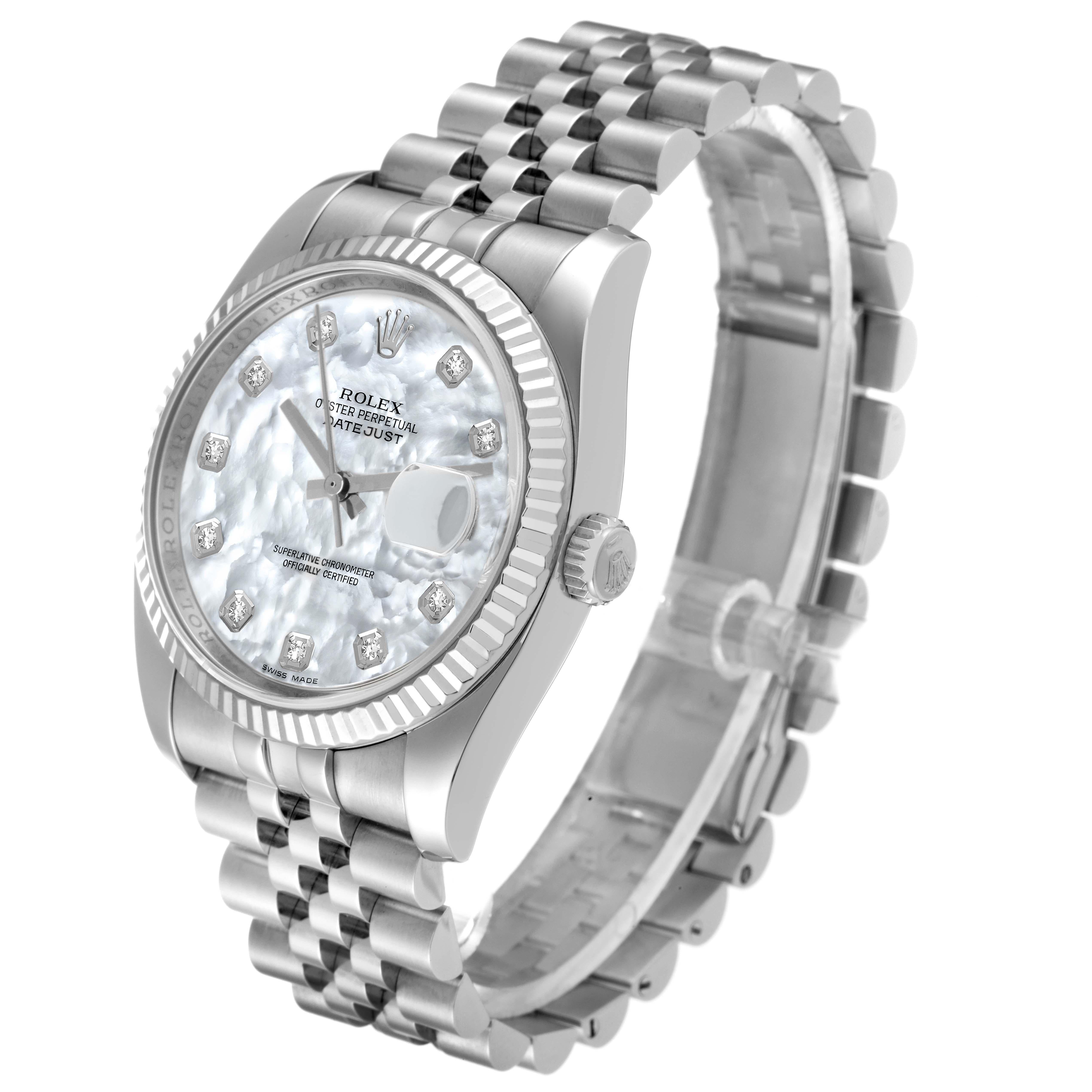 Men's Rolex Datejust 36 Mother of Pearl Diamond Dial Steel Mens Watch 116234