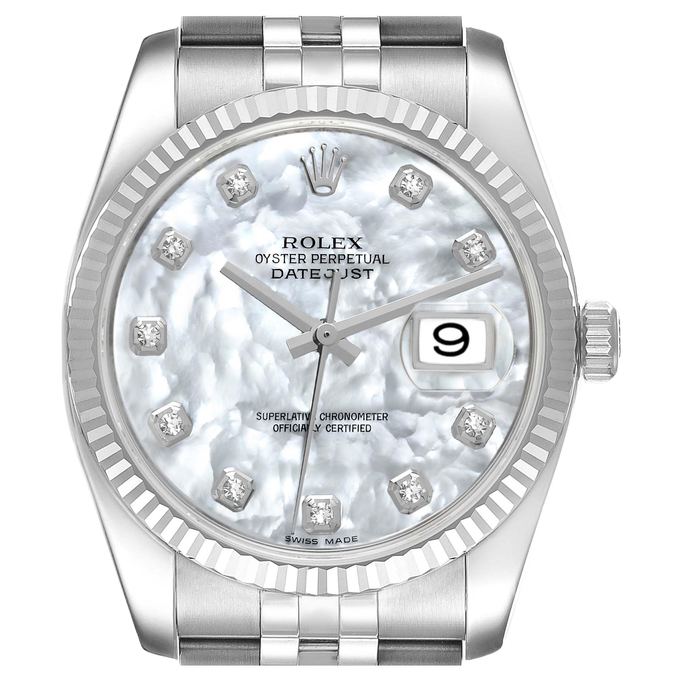 Rolex Datejust 36 Mother of Pearl Diamond Dial Steel Mens Watch 116234