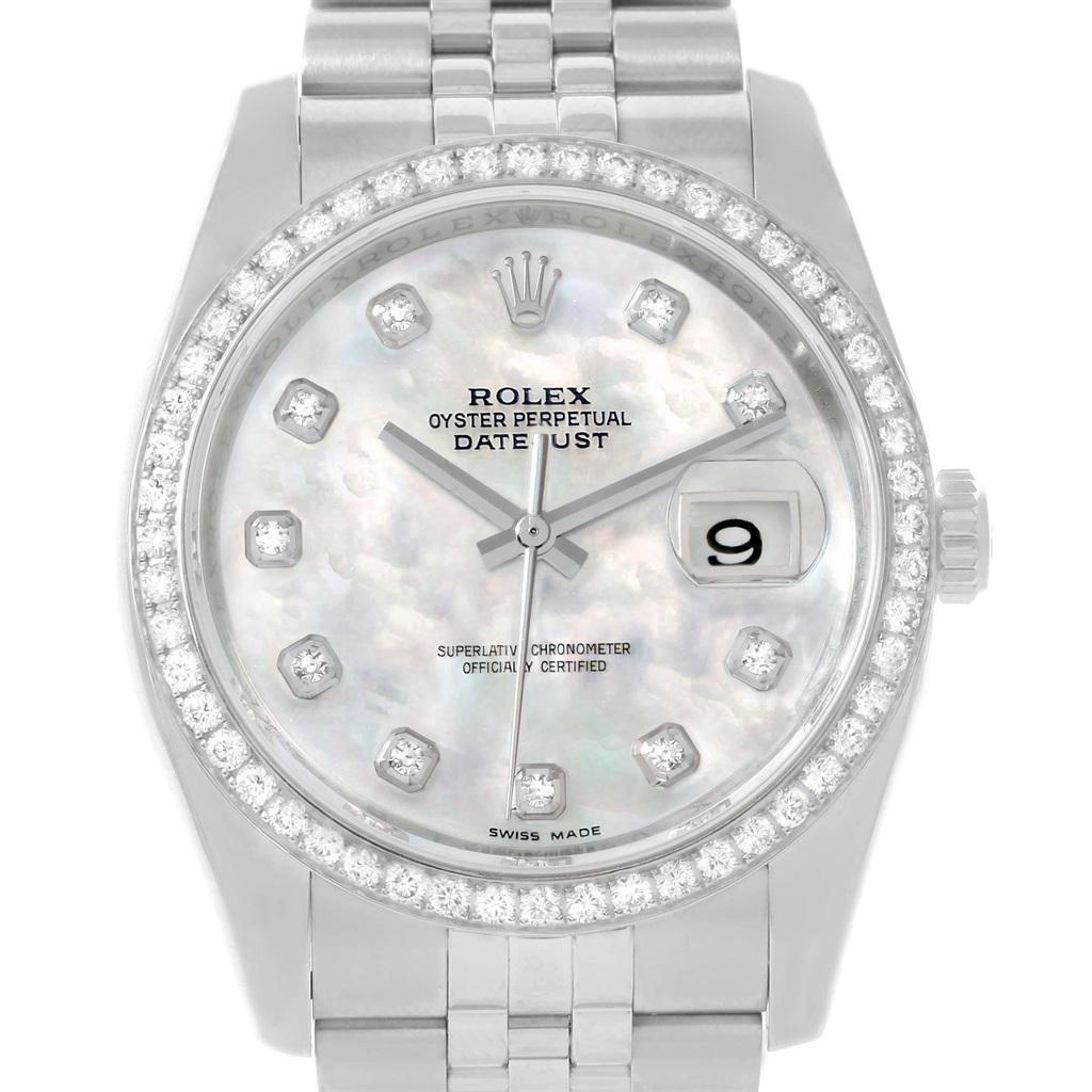 Rolex Datejust 36 Mother of Pearl Diamond Unisex Watch 116244 3