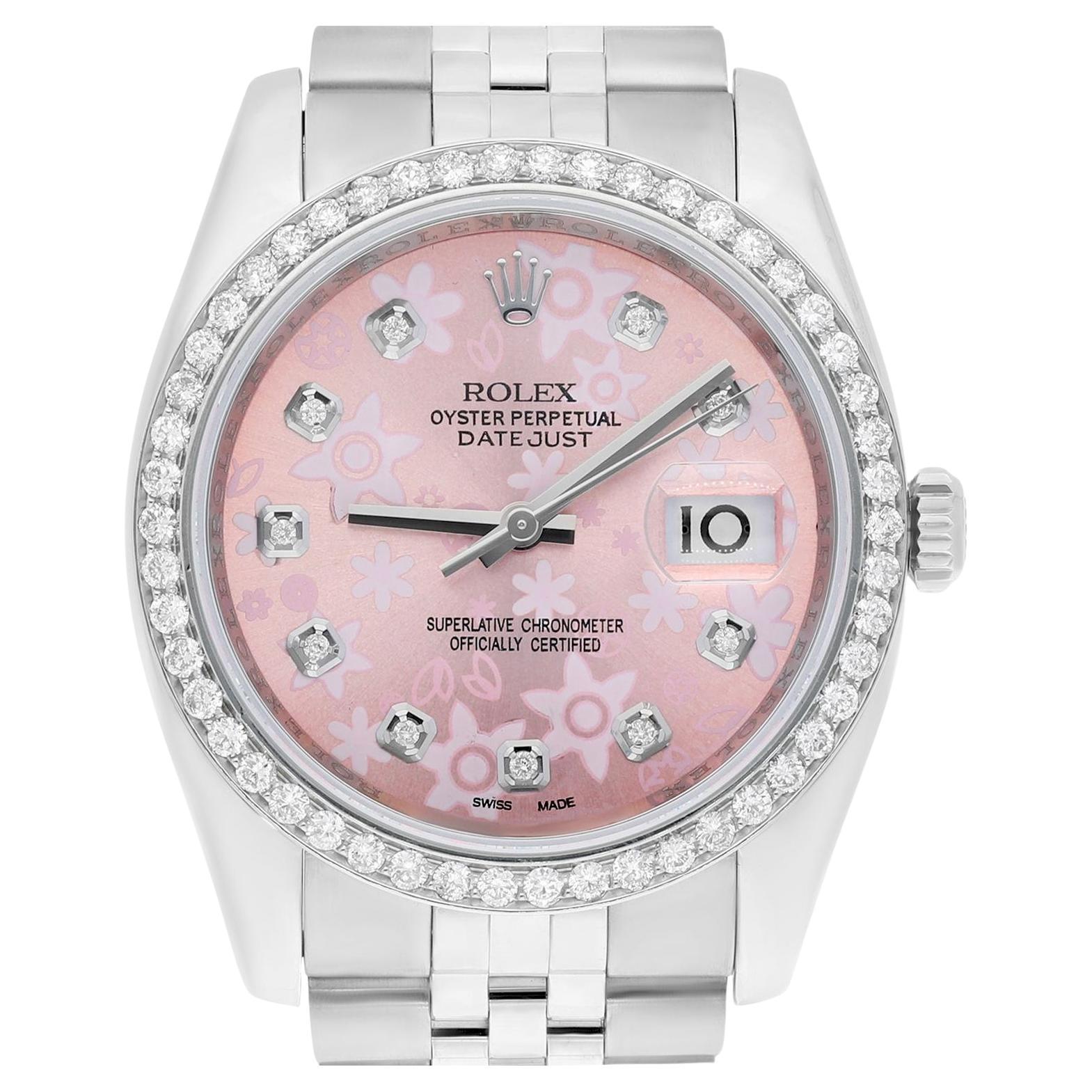 Rolex Datejust 36 New Style Uhr Diamant Lünette Rosa Zifferblatt Jubiläumsband 116234